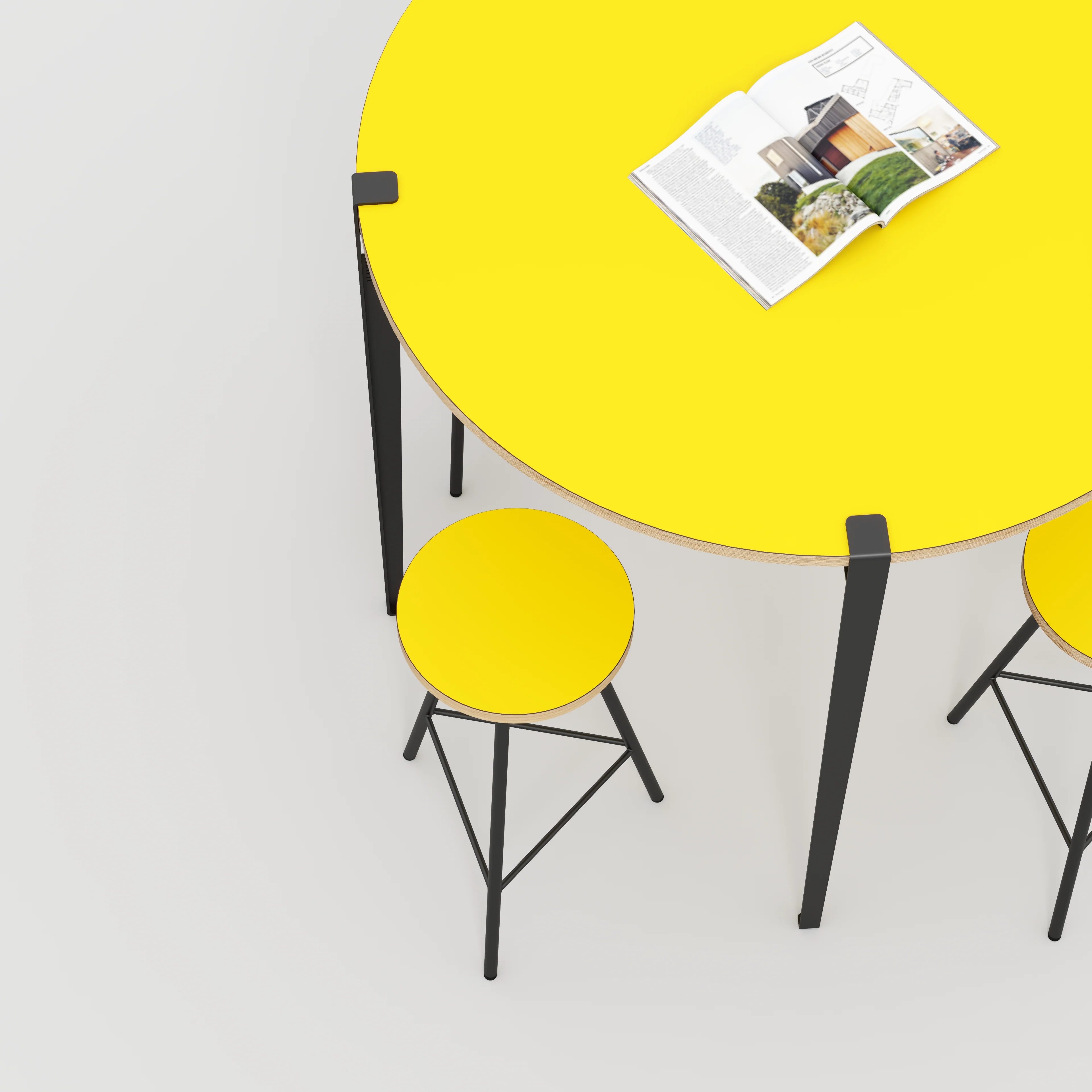 Plywood Round Table with Black Tiptoe Legs - Formica Chrome Yellow - 1200(dia) x 1100(h) - Image 3