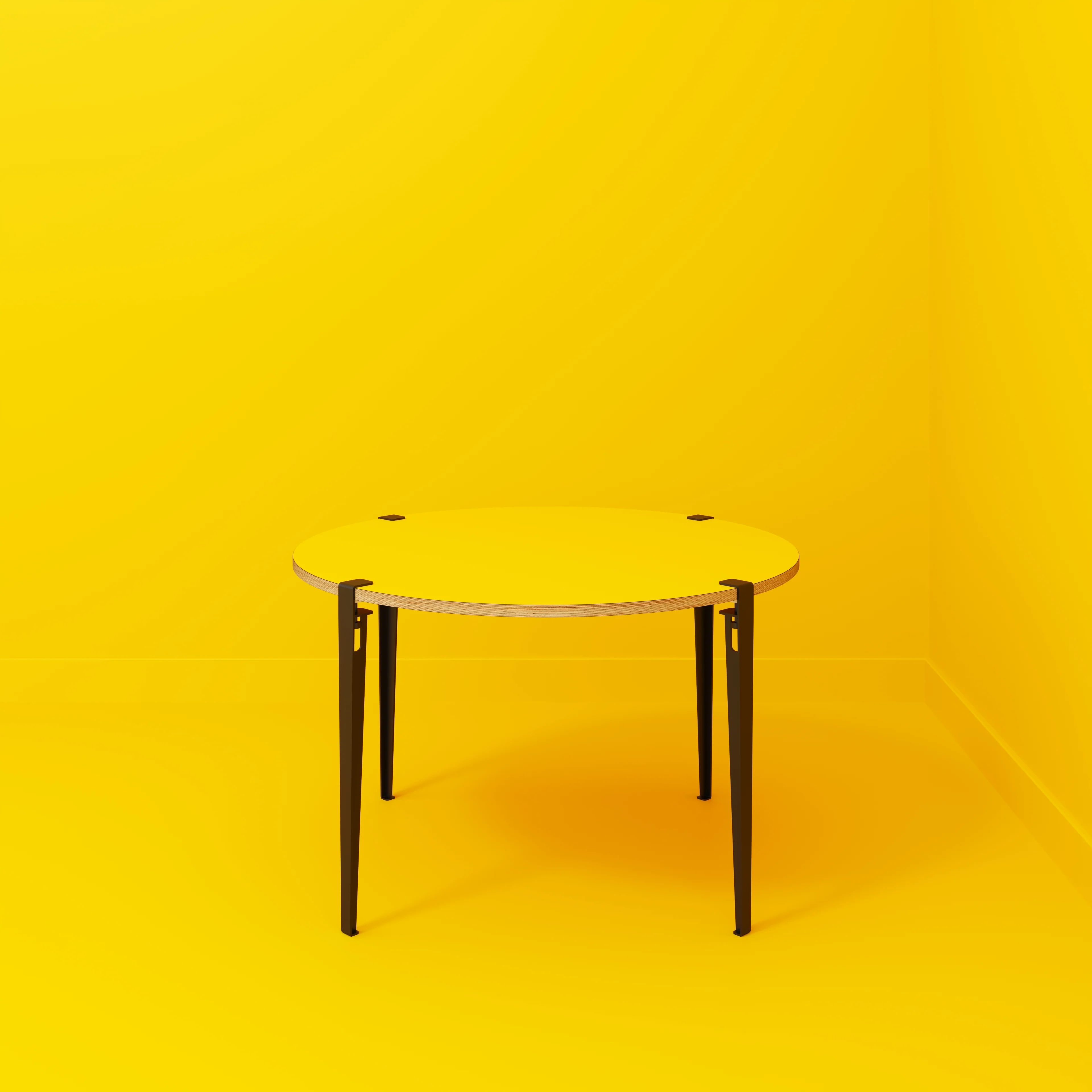 Plywood Round Table with Black Tiptoe Legs - Formica Chrome Yellow - 1200(dia) x 750(h) - Image 2