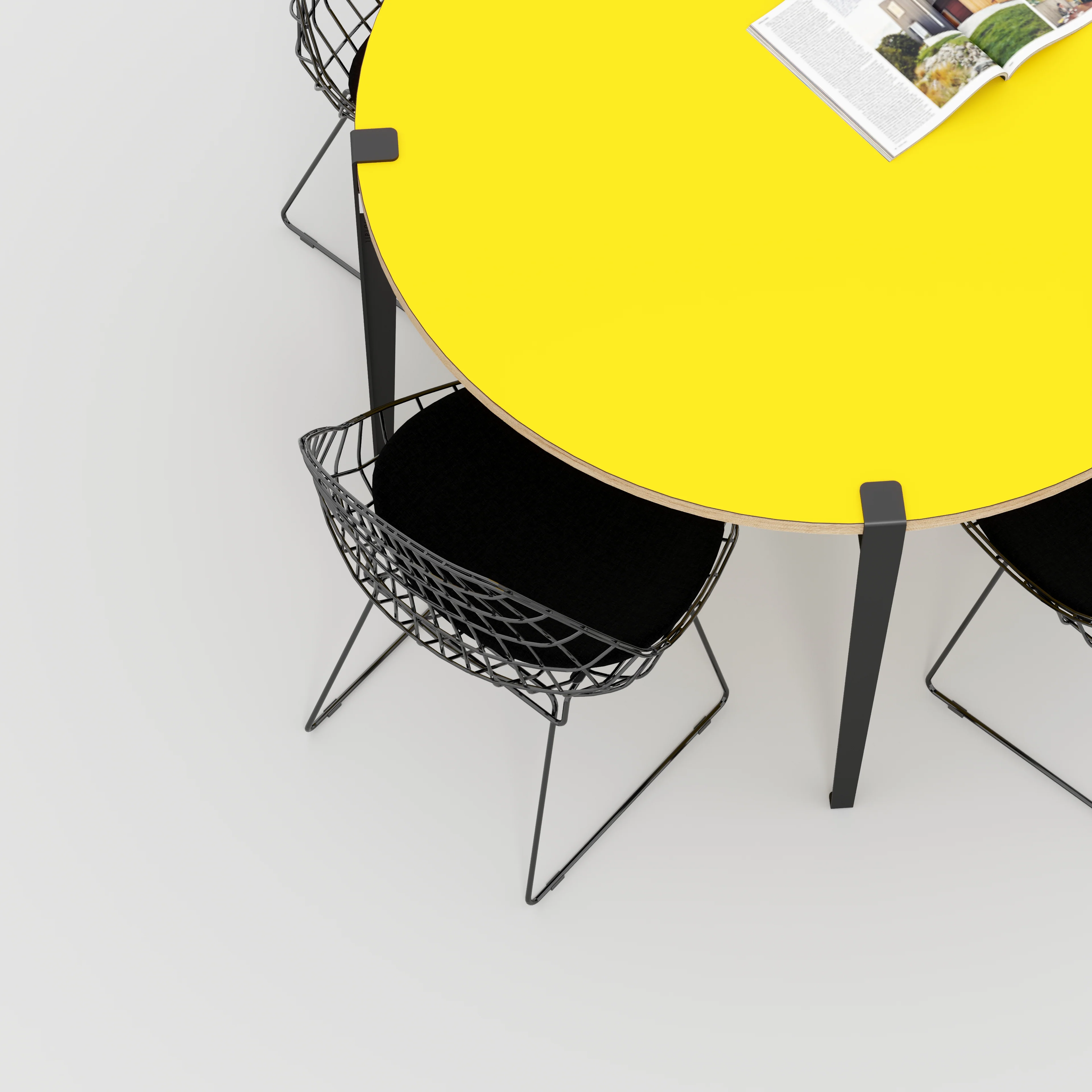 Plywood Round Table with Black Tiptoe Legs - Formica Chrome Yellow - 1200(dia) x 750(h) - Image 3