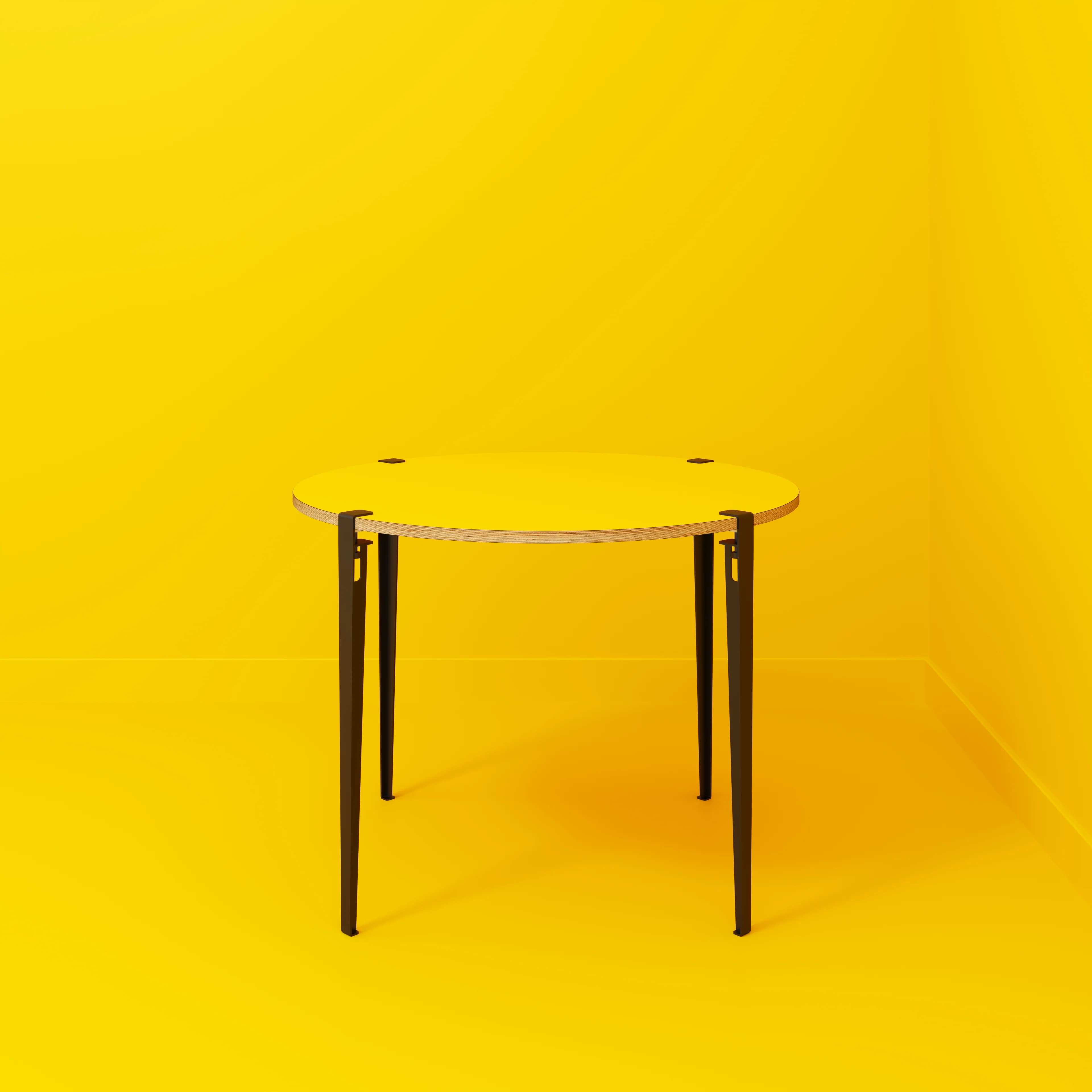 Plywood Round Table with Black Tiptoe Legs - Formica Chrome Yellow - 1200(dia) x 900(h) - Image 2