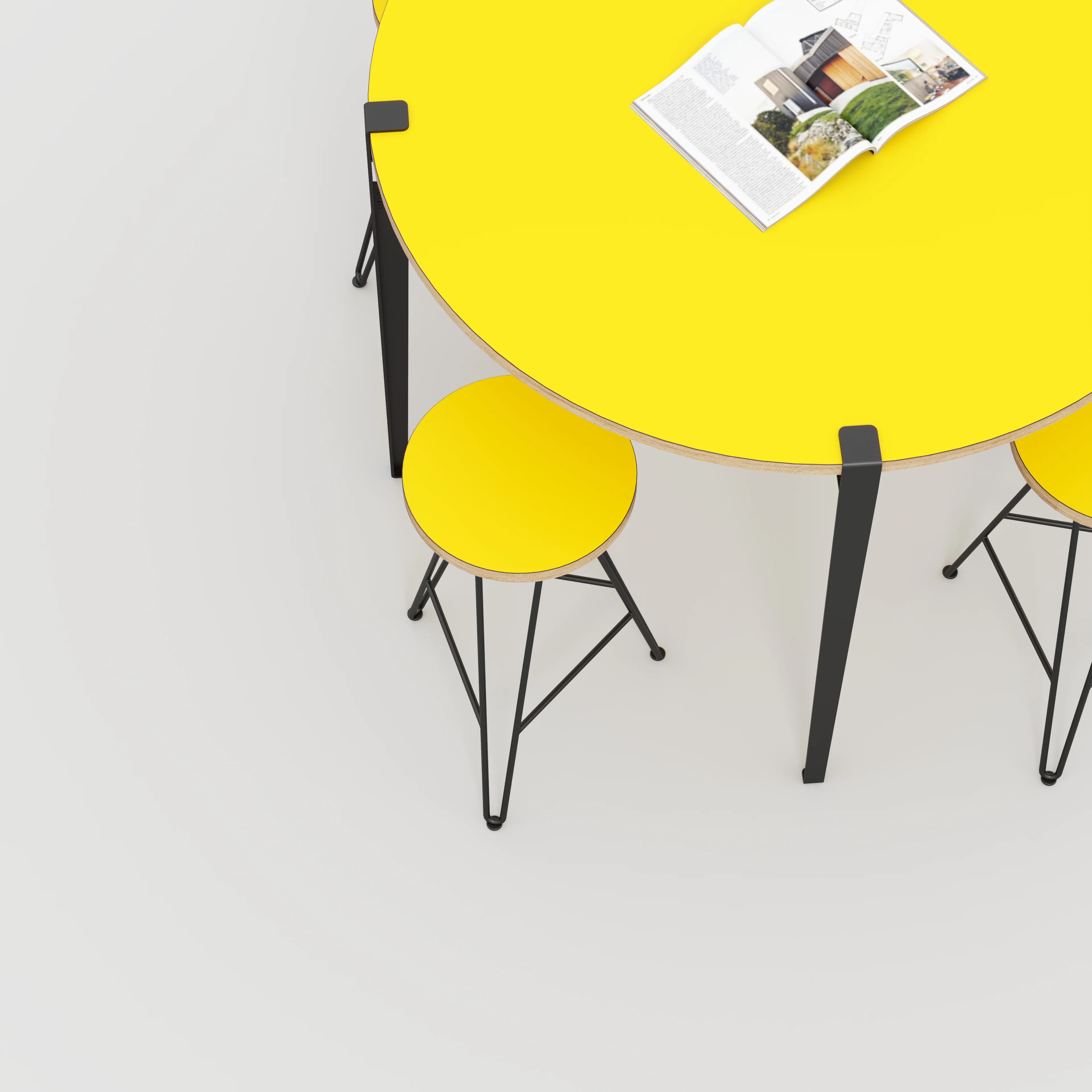 Plywood Round Table with Black Tiptoe Legs - Formica Chrome Yellow - 1200(dia) x 900(h) - Image 3