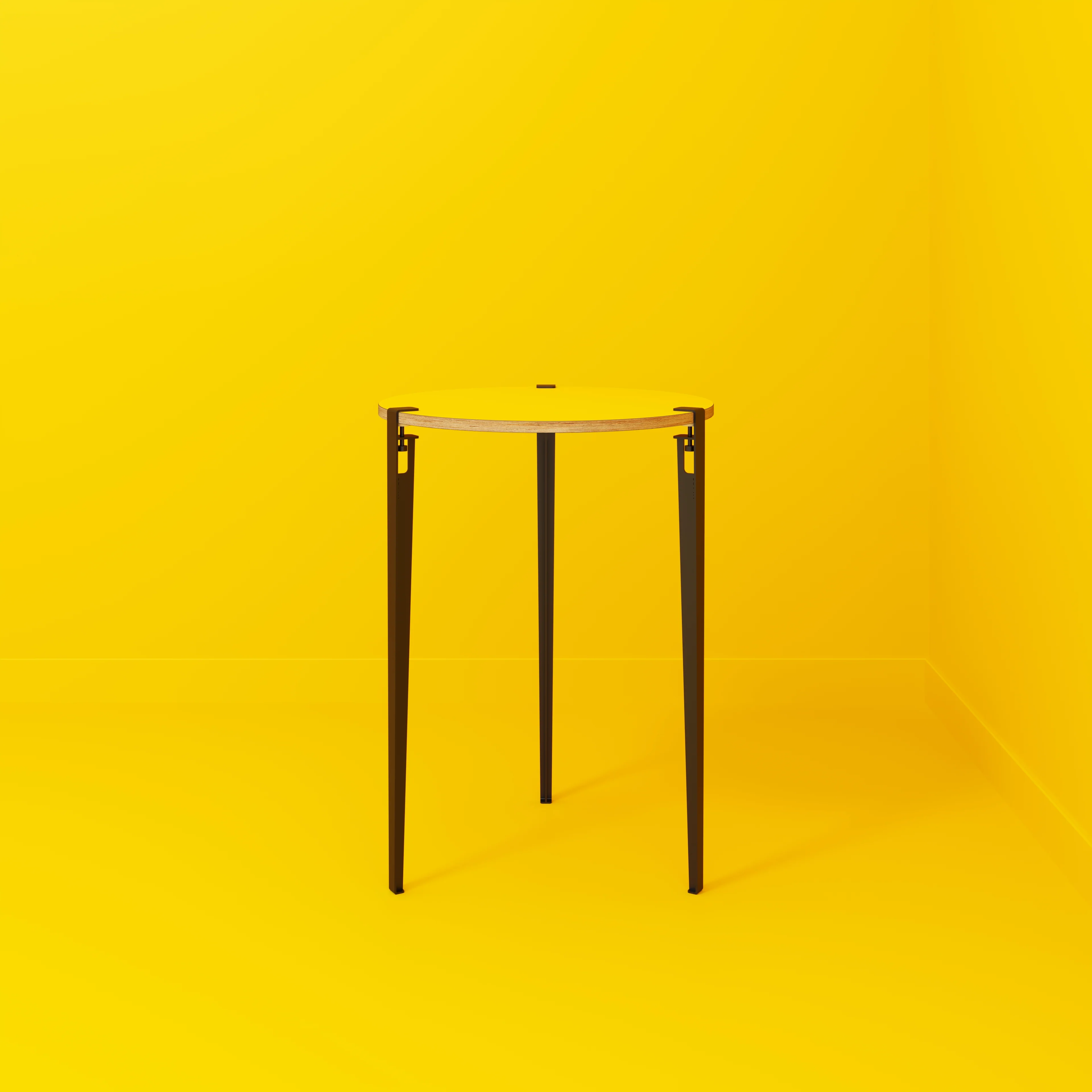 Plywood Round Table with Black Tiptoe Legs - Formica Chrome Yellow - 800(dia) x 1100(h) - Image 2