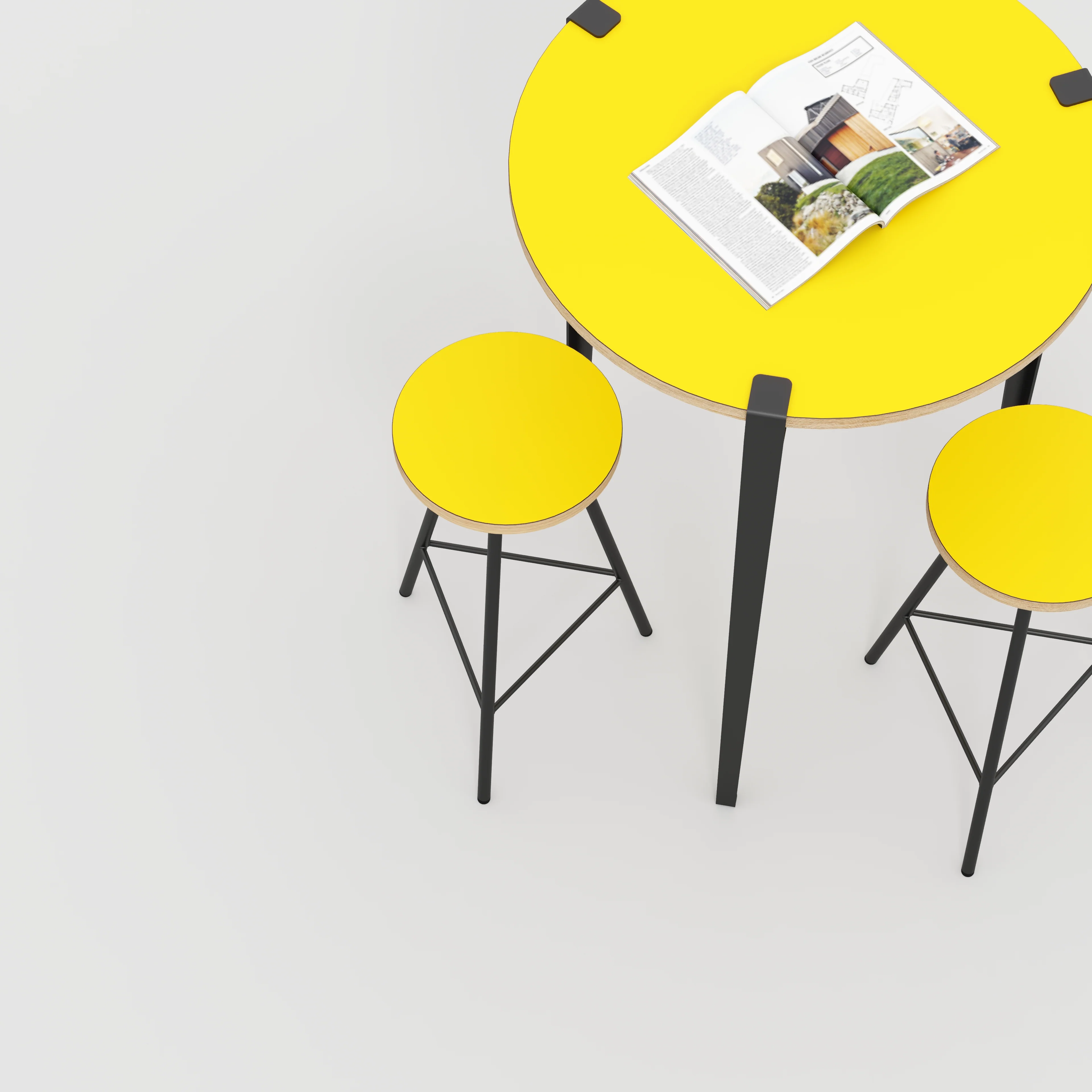 Plywood Round Table with Black Tiptoe Legs - Formica Chrome Yellow - 800(dia) x 1100(h) - Image 3