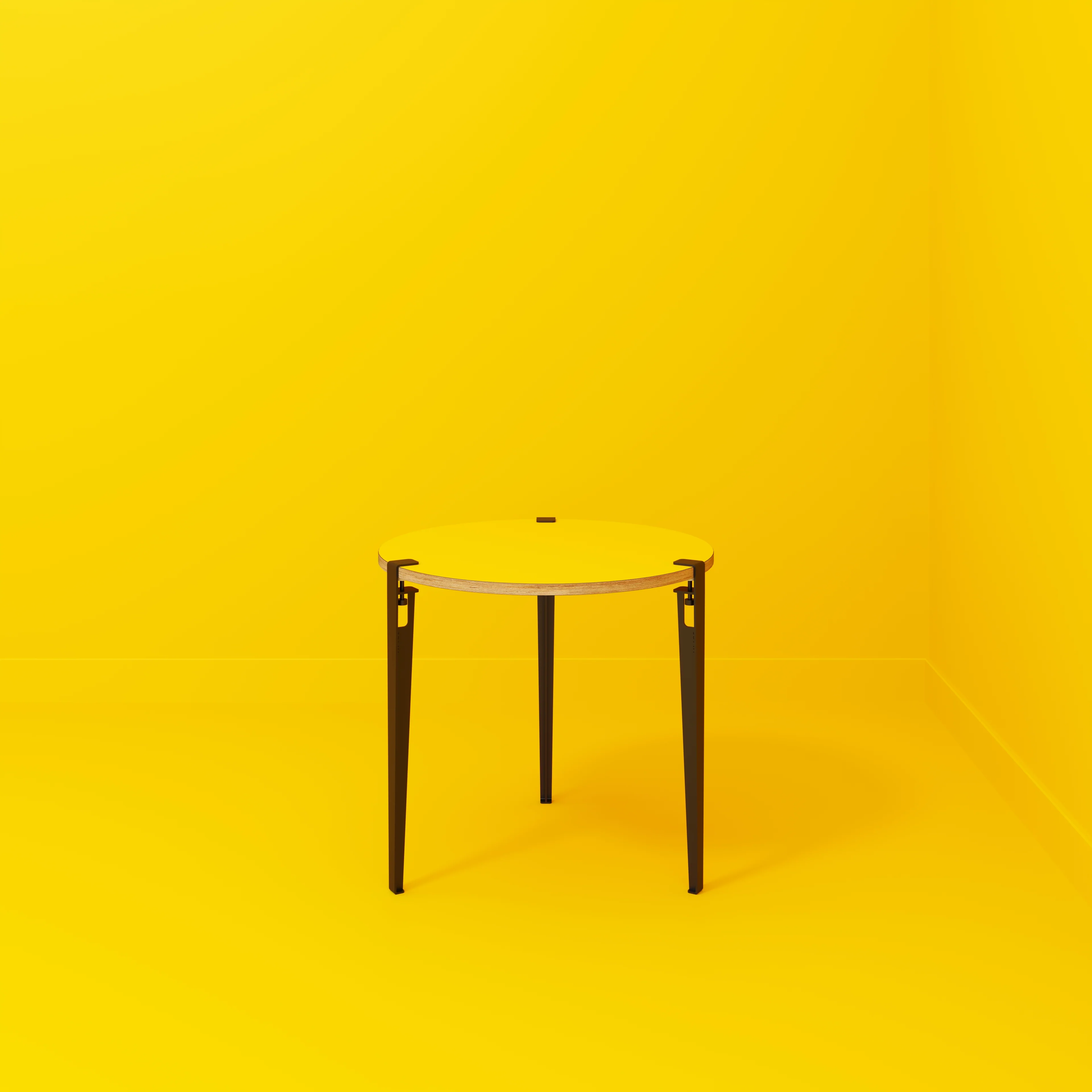 Plywood Round Table with Black Tiptoe Legs - Formica Chrome Yellow - 800(dia) x 750(h) - Image 2