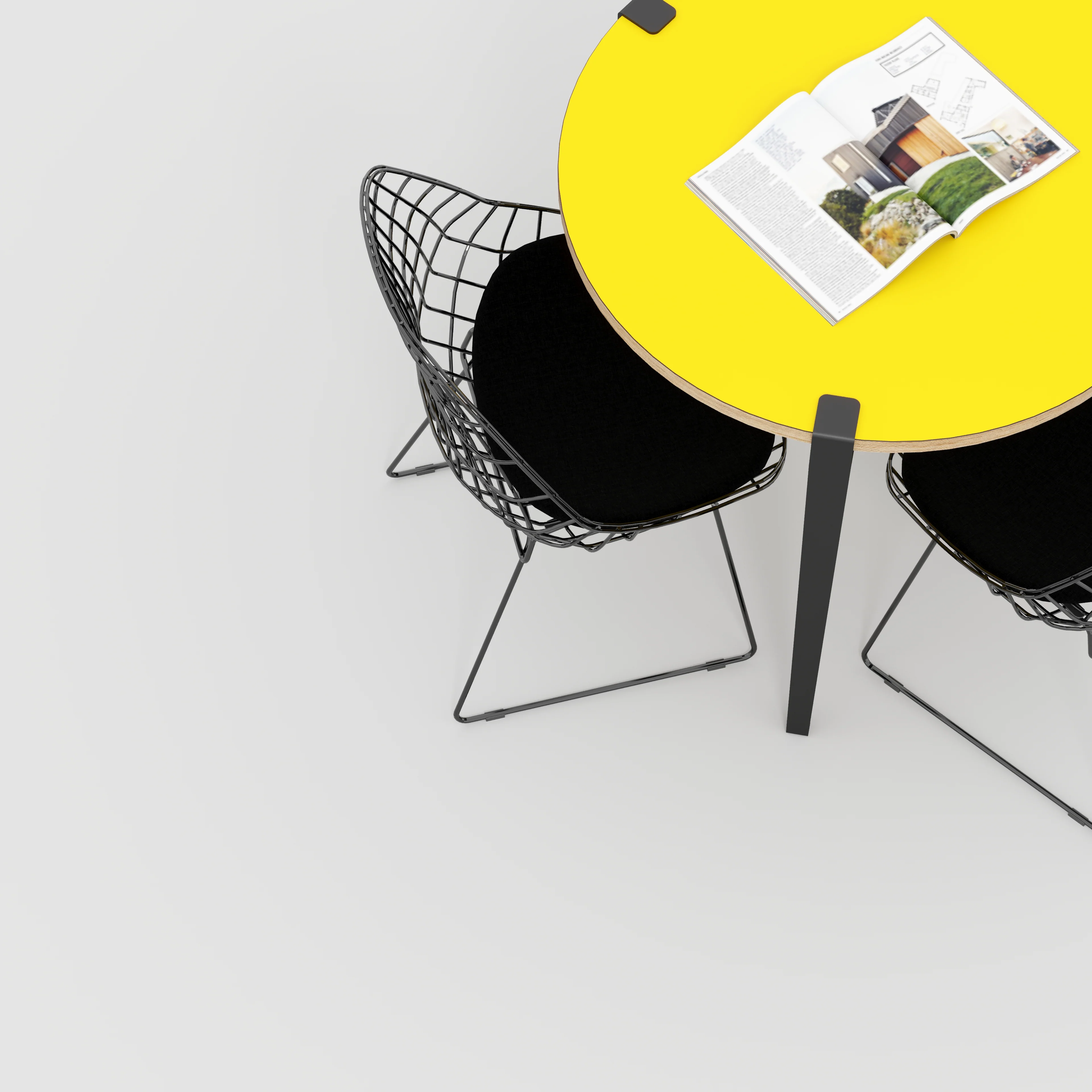 Plywood Round Table with Black Tiptoe Legs - Formica Chrome Yellow - 800(dia) x 750(h) - Image 3