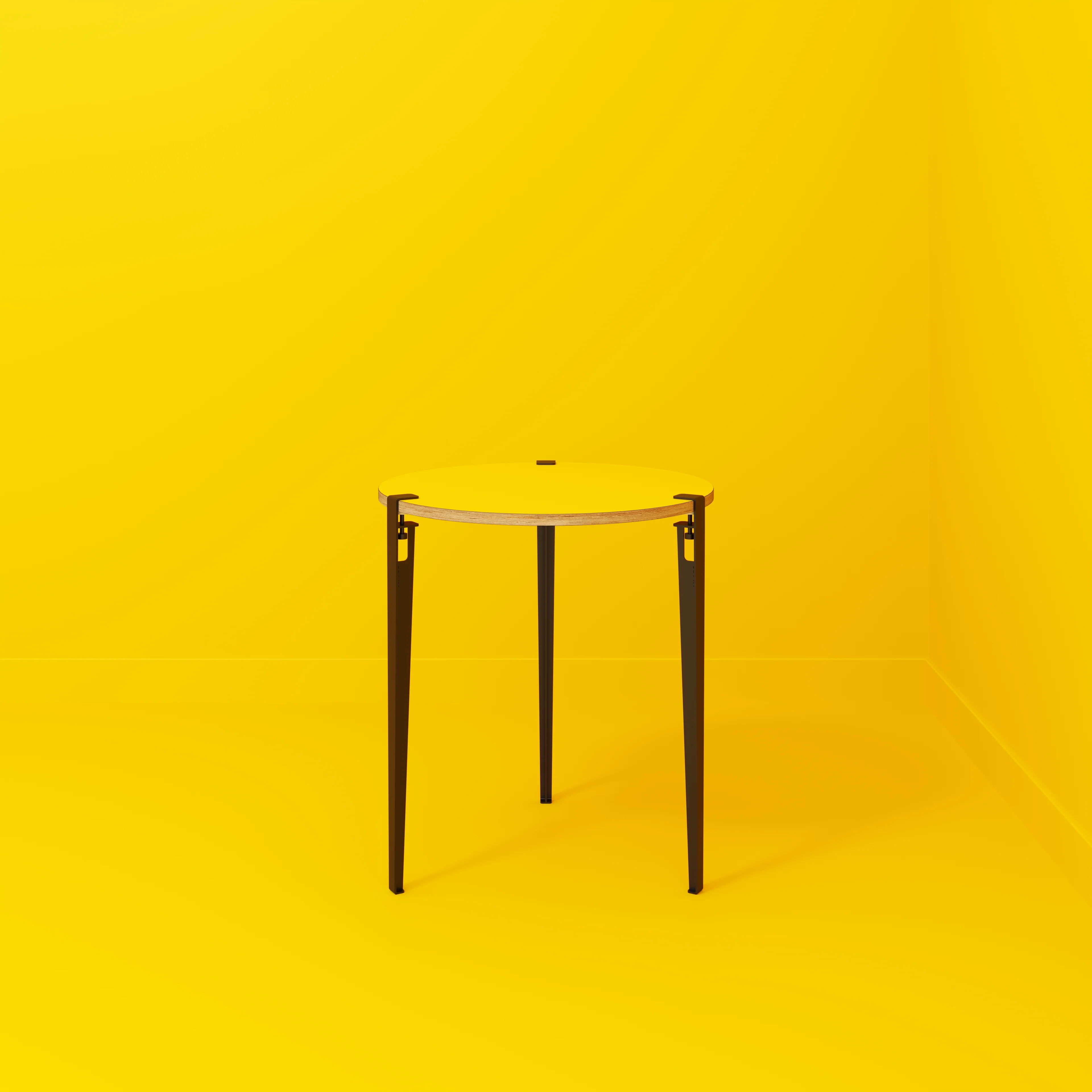 Plywood Round Table with Black Tiptoe Legs - Formica Chrome Yellow - 800(dia) x 900(h) - Image 2
