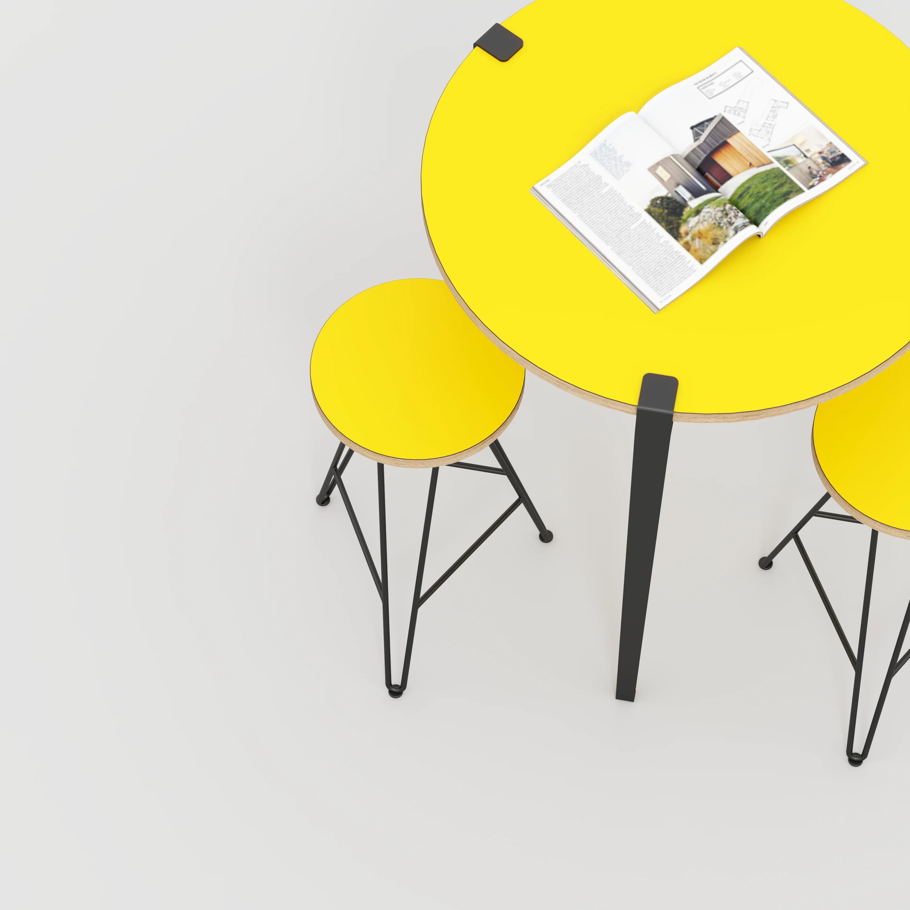Plywood Round Table with Black Tiptoe Legs - Formica Chrome Yellow - 800(dia) x 900(h) - Image 3