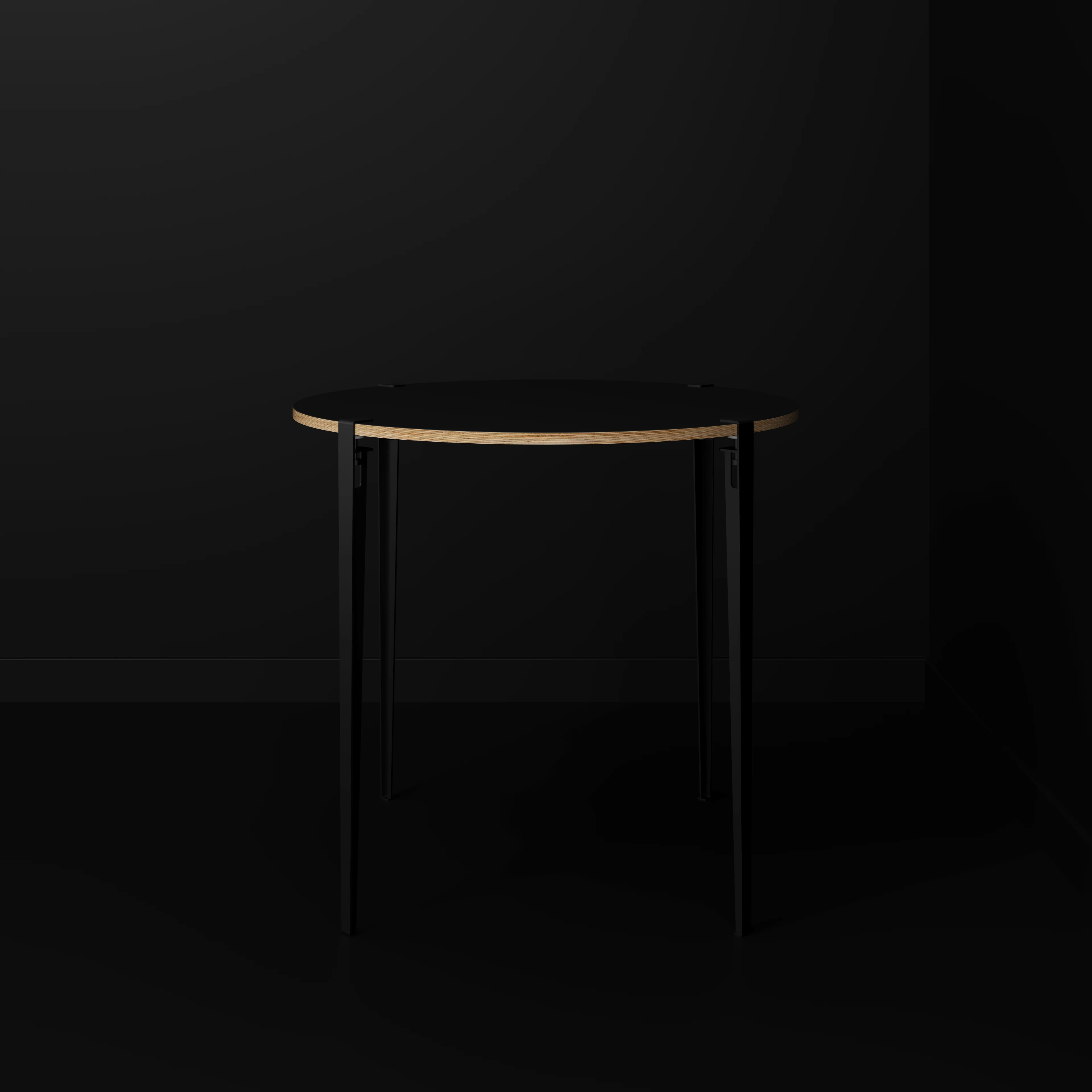 Plywood Round Table with Black Tiptoe Legs - Formica Diamond Black - 1200(dia) x 1100(h) - Image 2