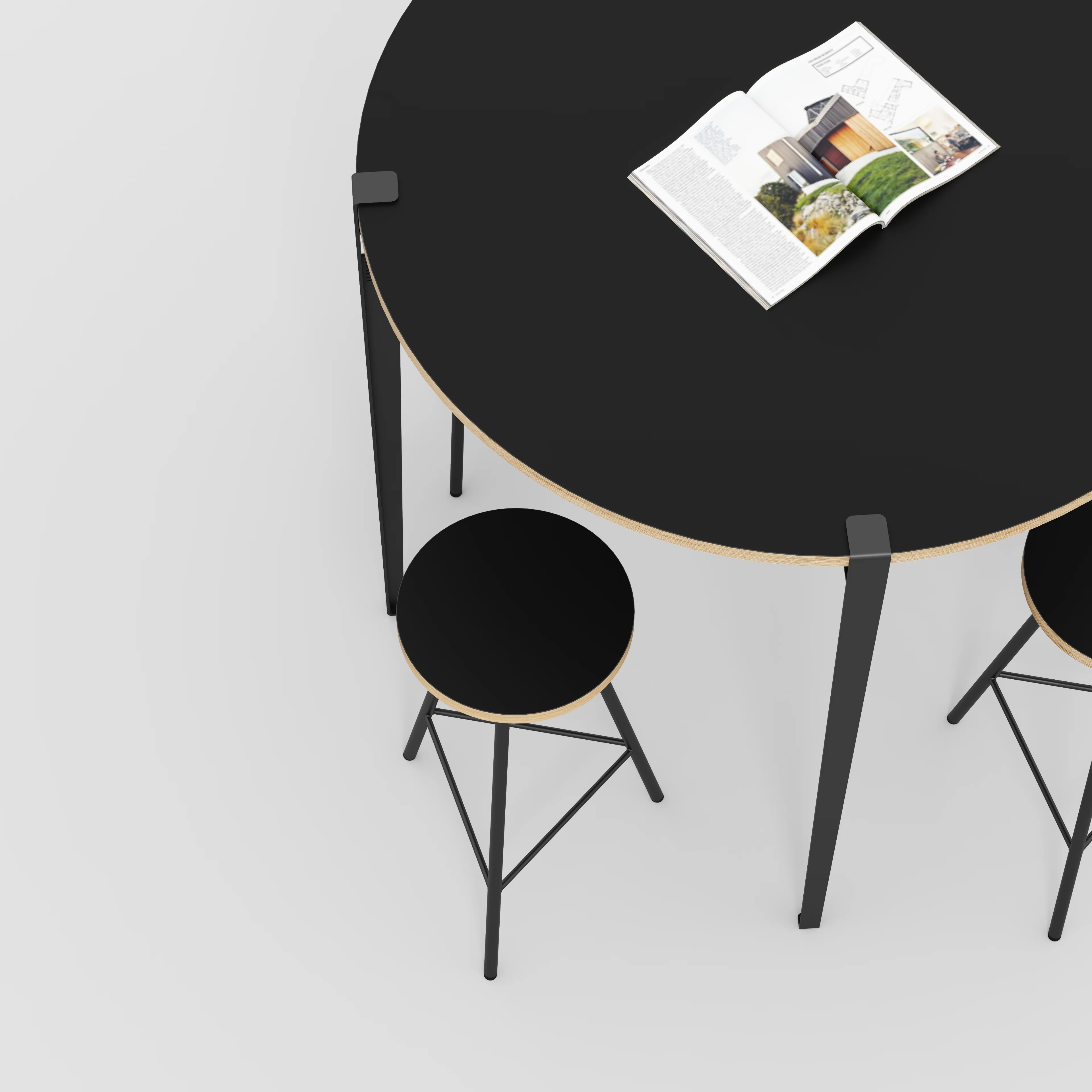 Plywood Round Table with Black Tiptoe Legs - Formica Diamond Black - 1200(dia) x 1100(h) - Image 3