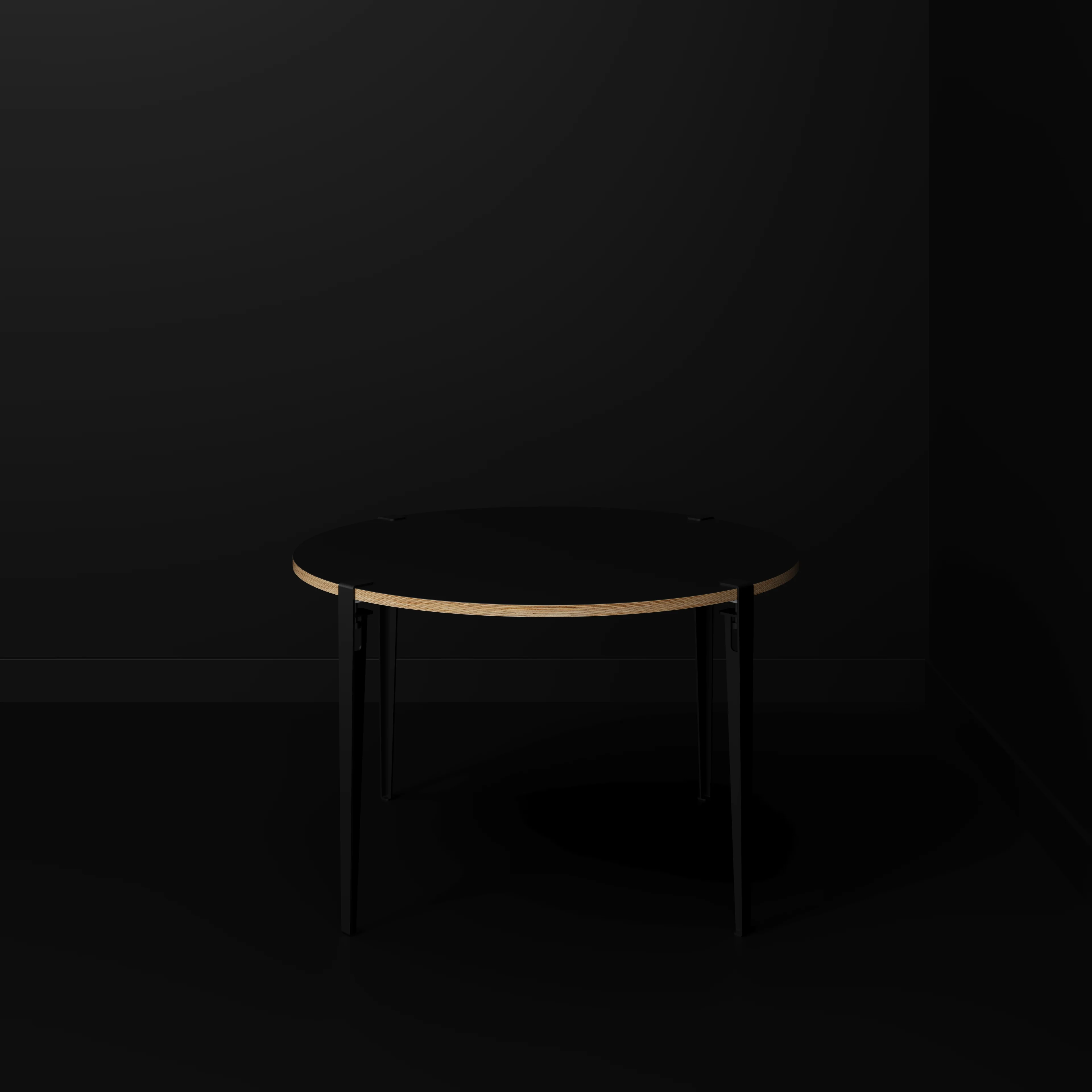 Plywood Round Table with Black Tiptoe Legs - Formica Diamond Black - 1200(dia) x 750(h) - Image 2