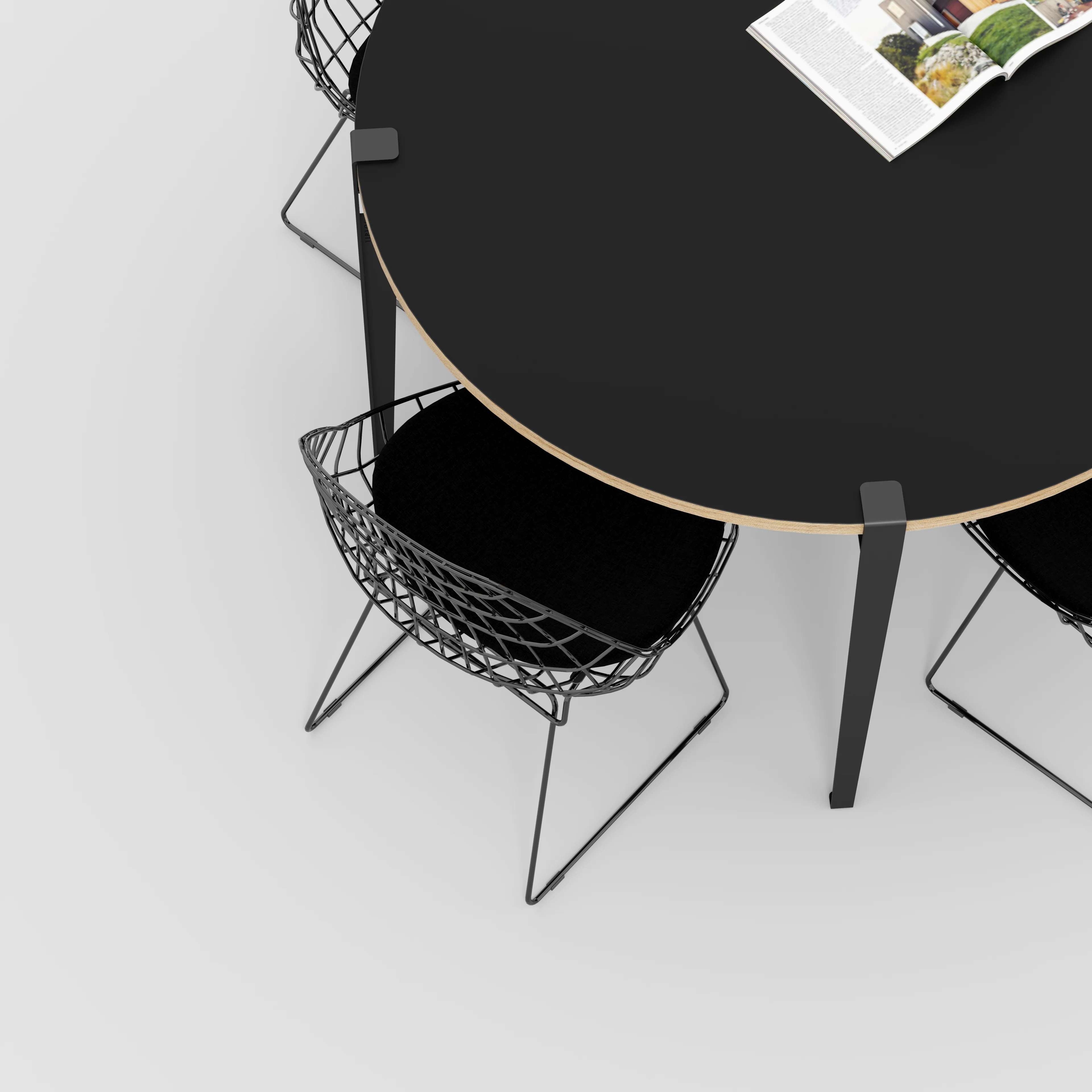 Plywood Round Table with Black Tiptoe Legs - Formica Diamond Black - 1200(dia) x 750(h) - Image 3