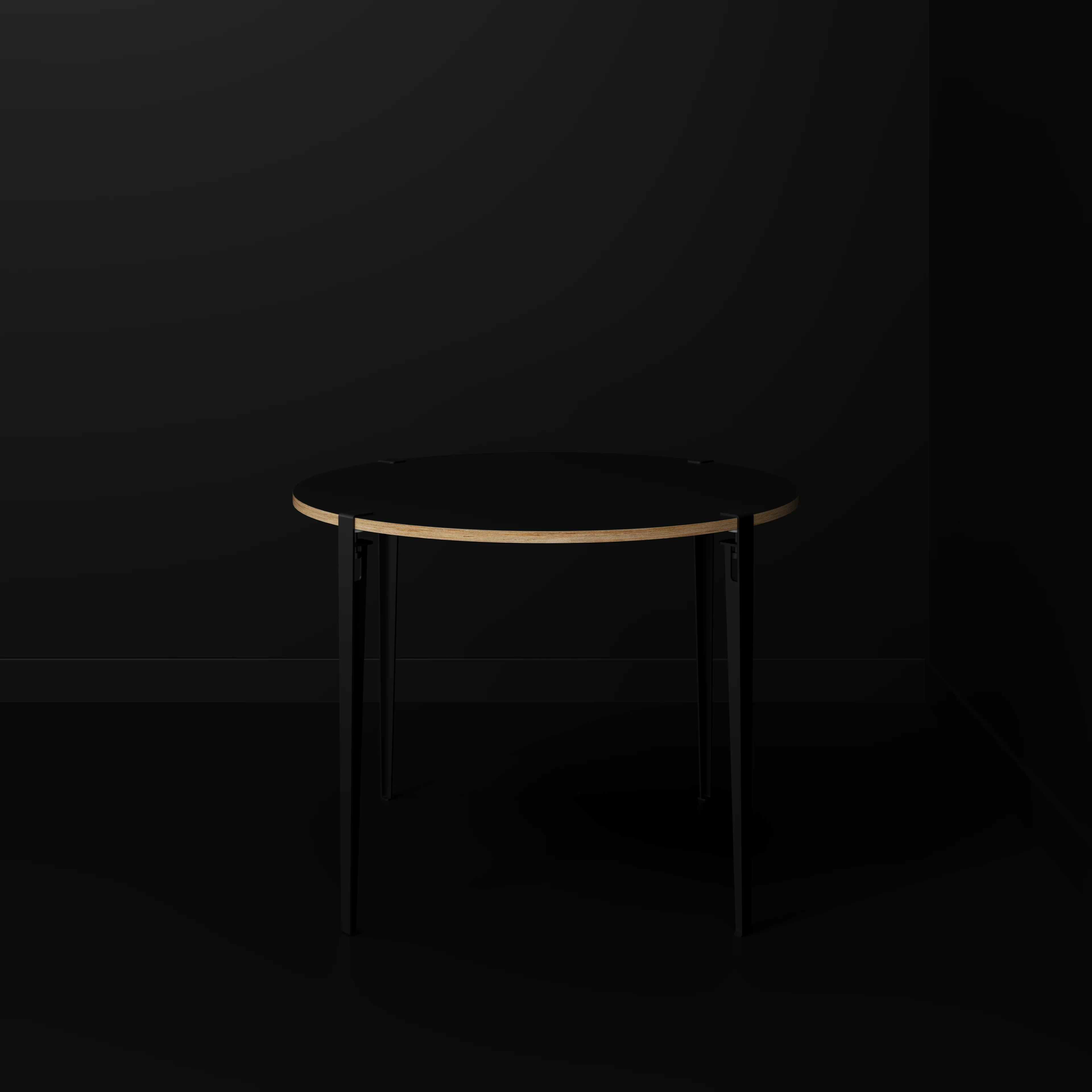 Plywood Round Table with Black Tiptoe Legs - Formica Diamond Black - 1200(dia) x 900(h) - Image 2