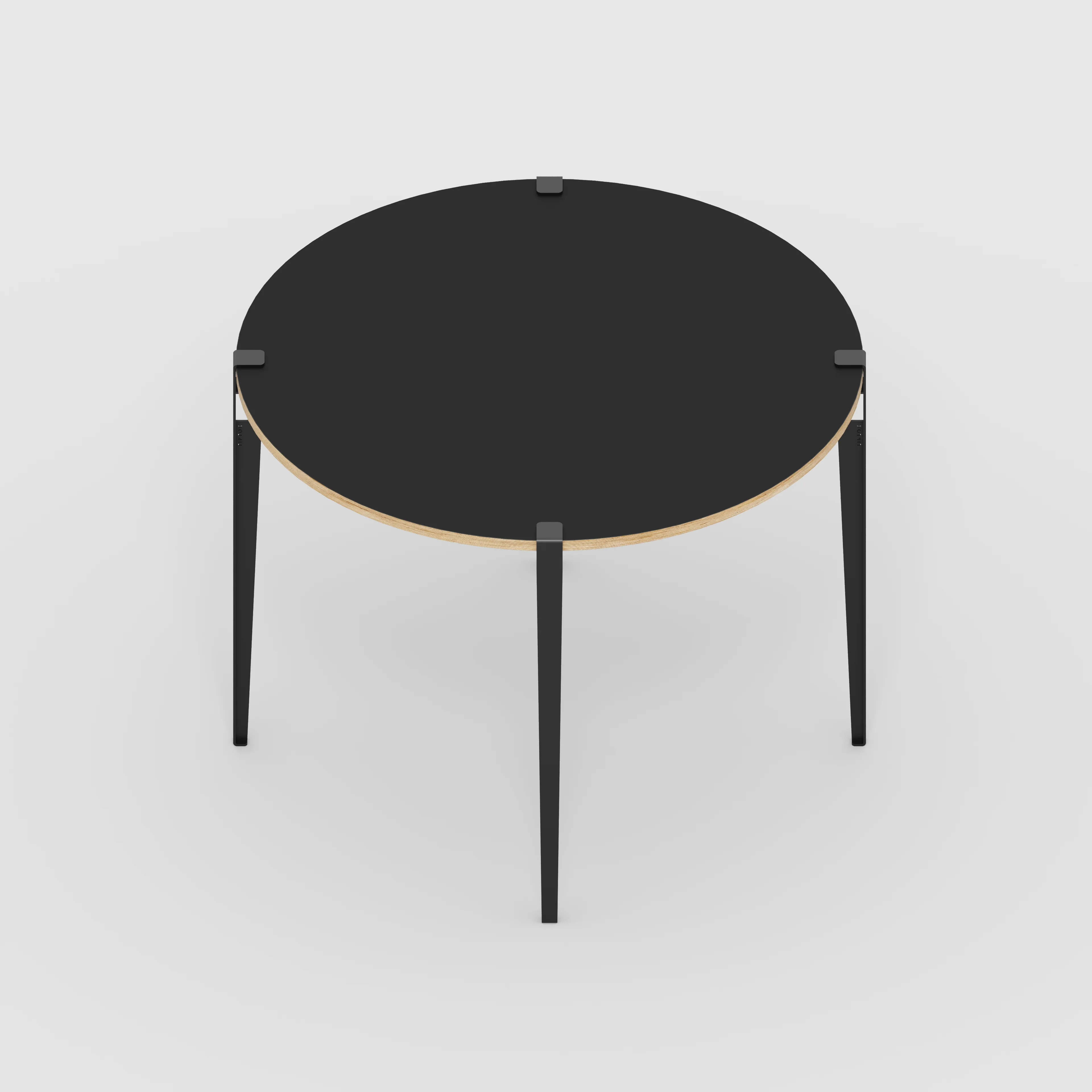 Plywood Round Table with Black Tiptoe Legs - Formica Diamond Black - 1200(dia) x 900(h) - Image 5