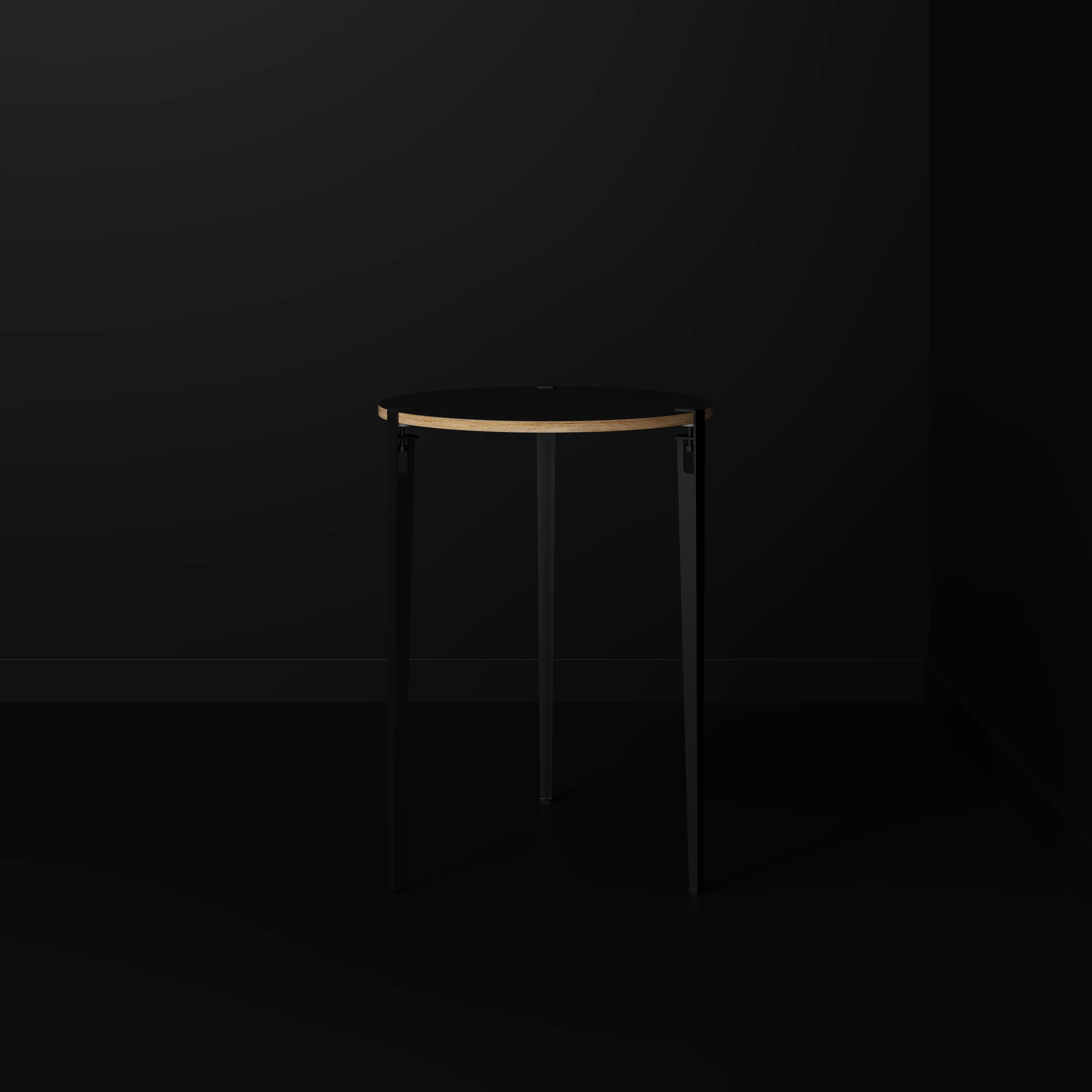 Plywood Round Table with Black Tiptoe Legs - Formica Diamond Black - 800(dia) x 1100(h) - Image 2