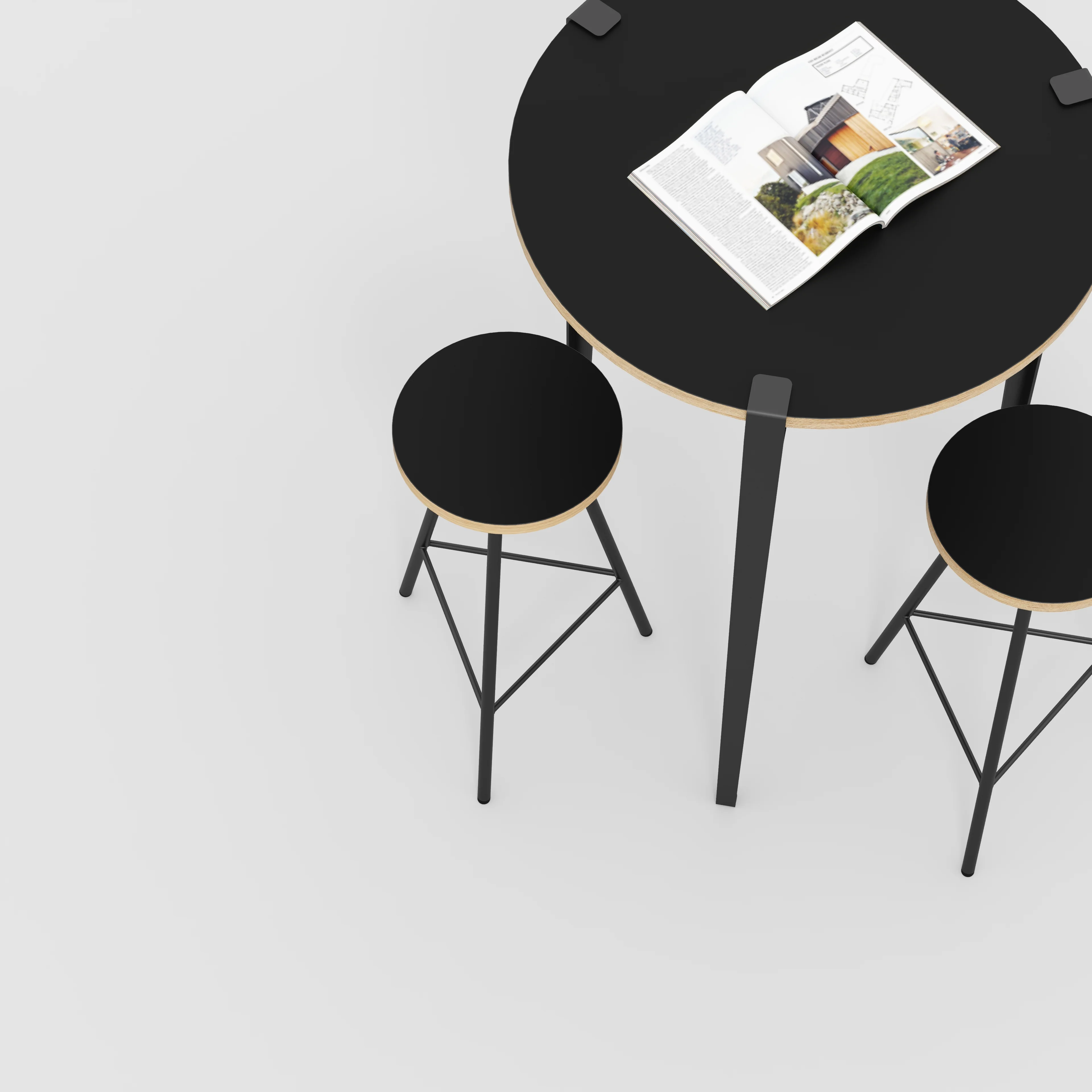 Plywood Round Table with Black Tiptoe Legs - Formica Diamond Black - 800(dia) x 1100(h) - Image 3
