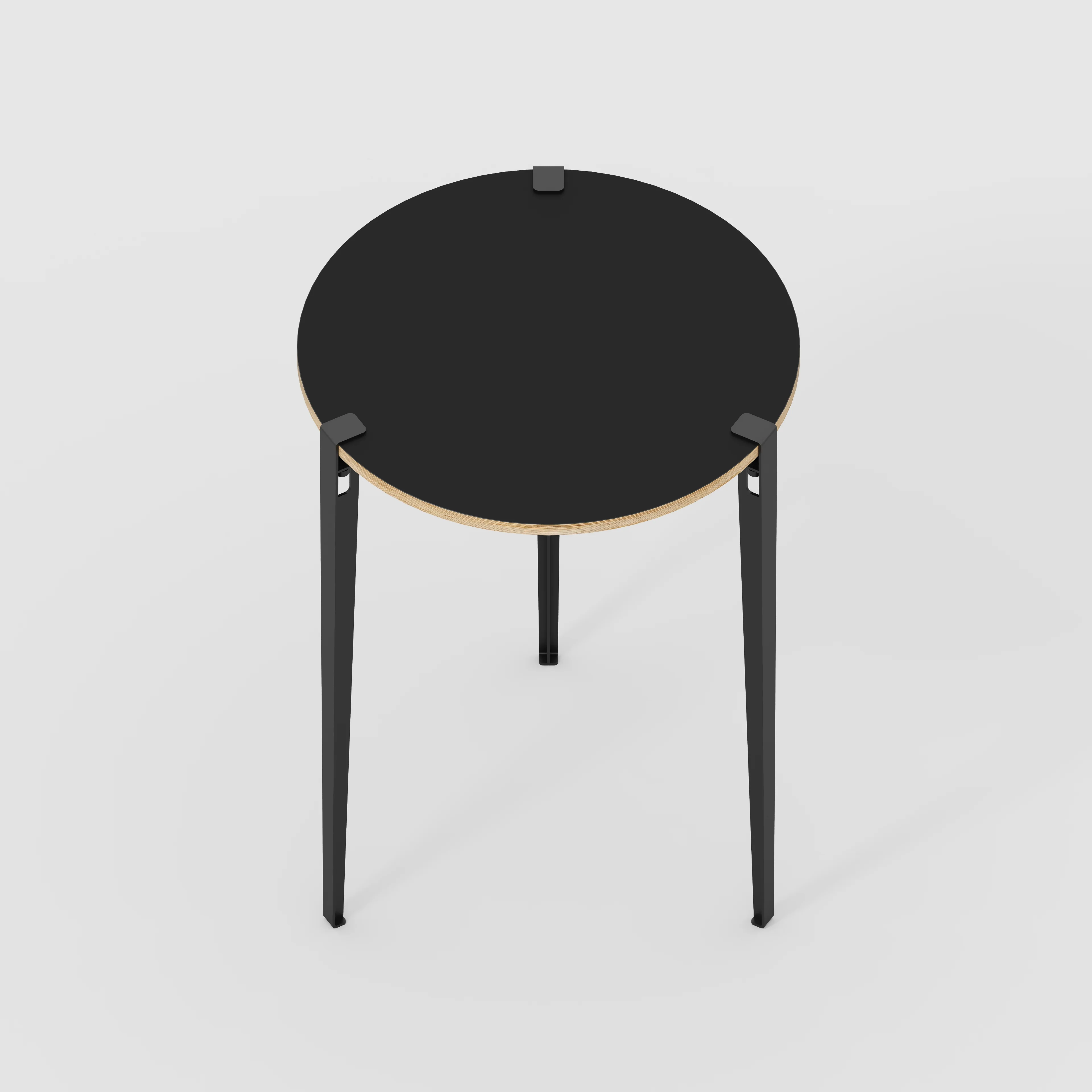 Plywood Round Table with Black Tiptoe Legs - Formica Diamond Black - 800(dia) x 1100(h) - Image 5