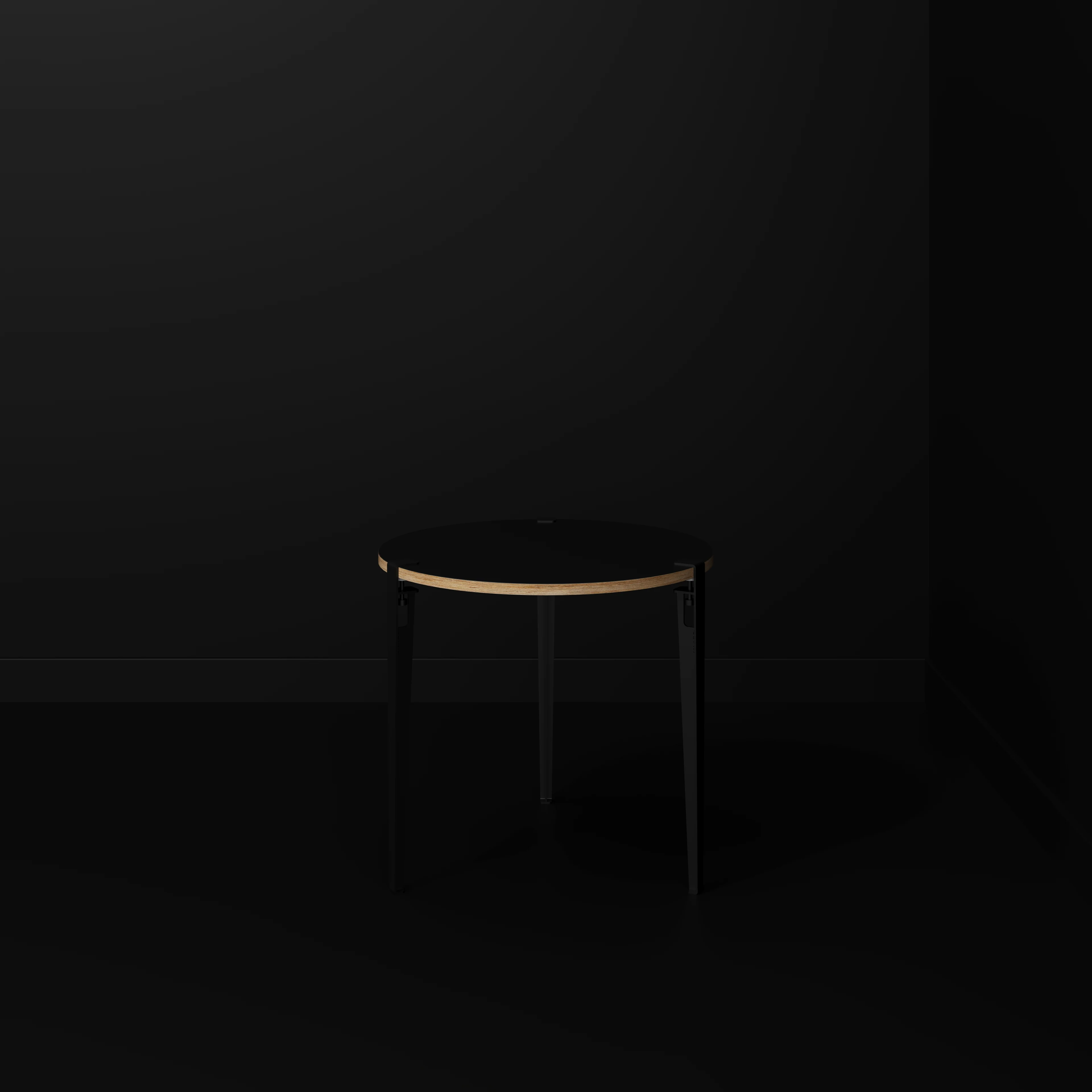 Plywood Round Table with Black Tiptoe Legs - Formica Diamond Black - 800(dia) x 750(h) - Image 2