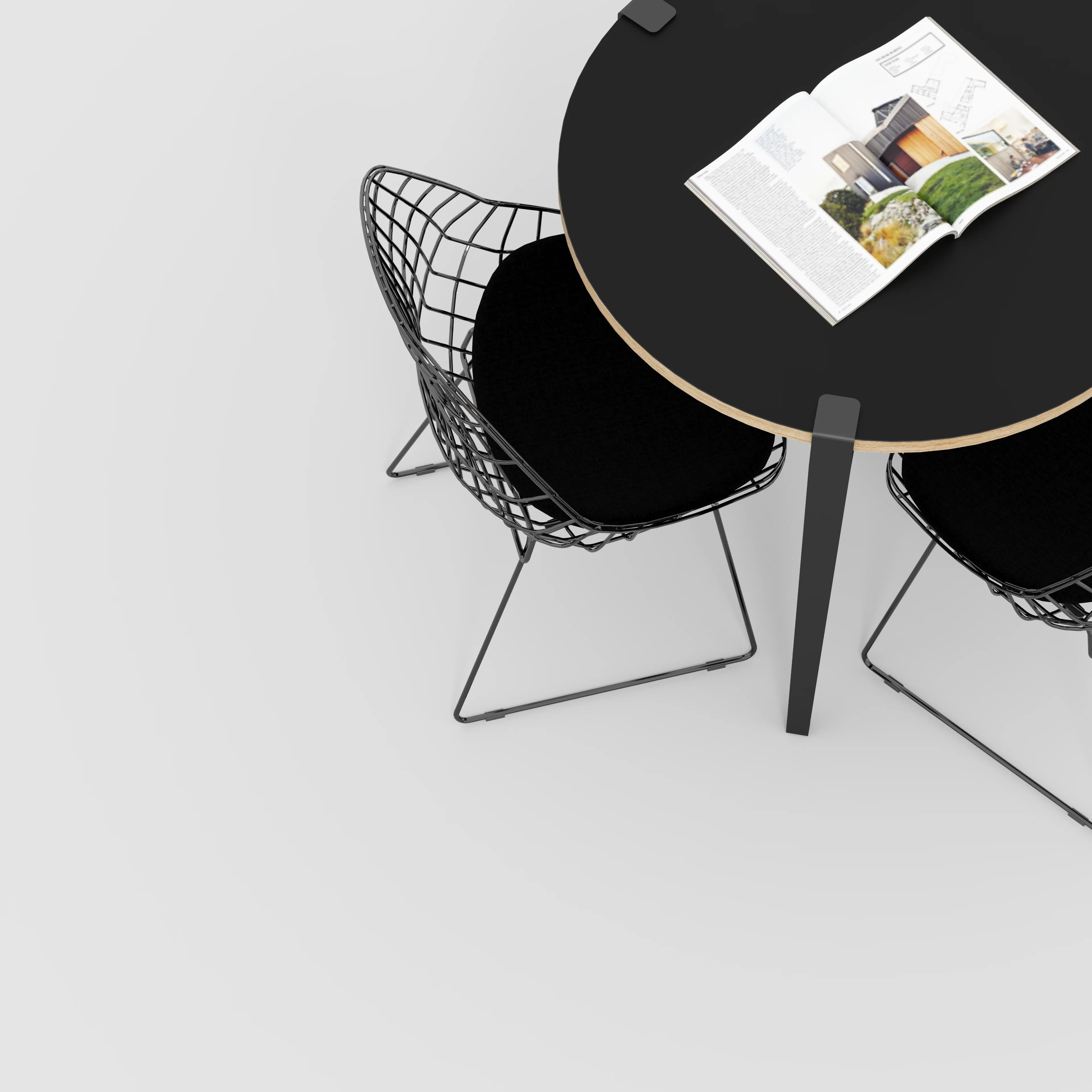 Plywood Round Table with Black Tiptoe Legs - Formica Diamond Black - 800(dia) x 750(h) - Image 3