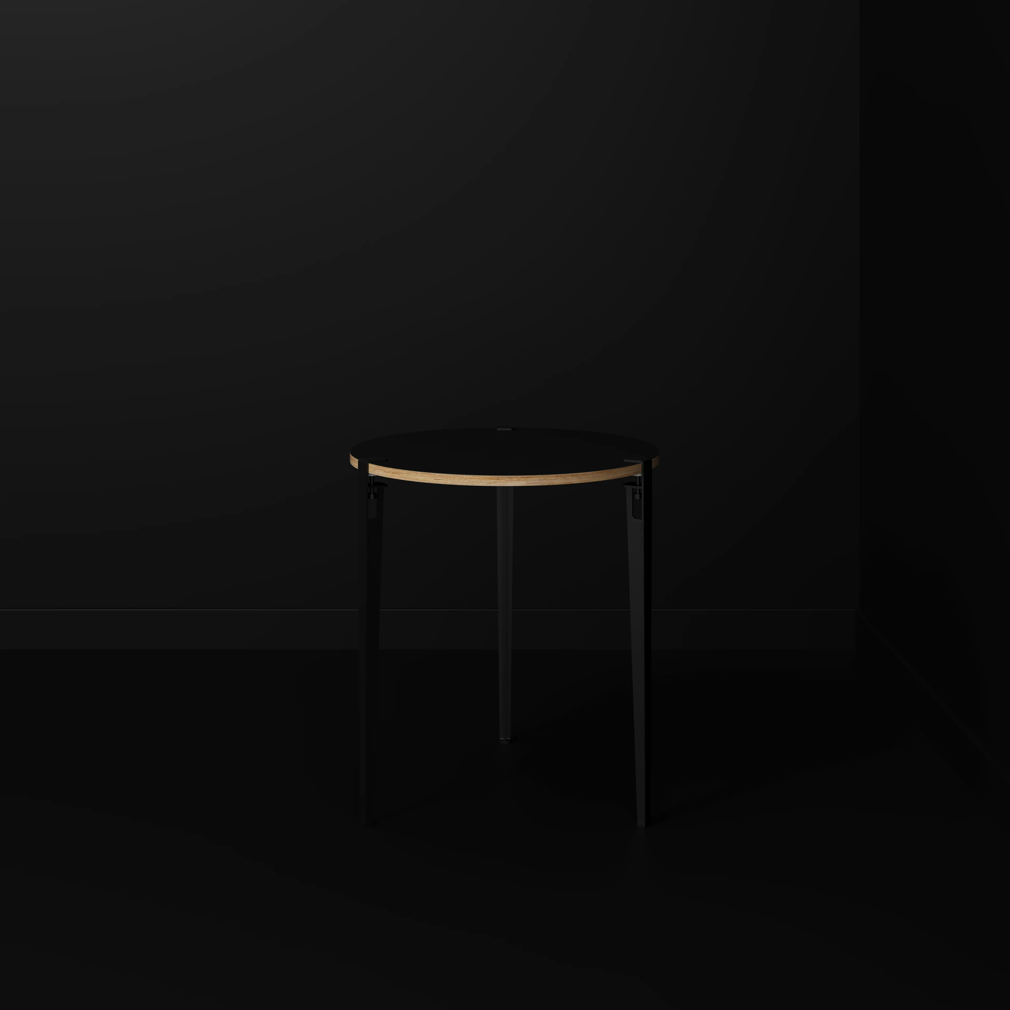 Plywood Round Table with Black Tiptoe Legs - Formica Diamond Black - 800(dia) x 900(h) - Image 2