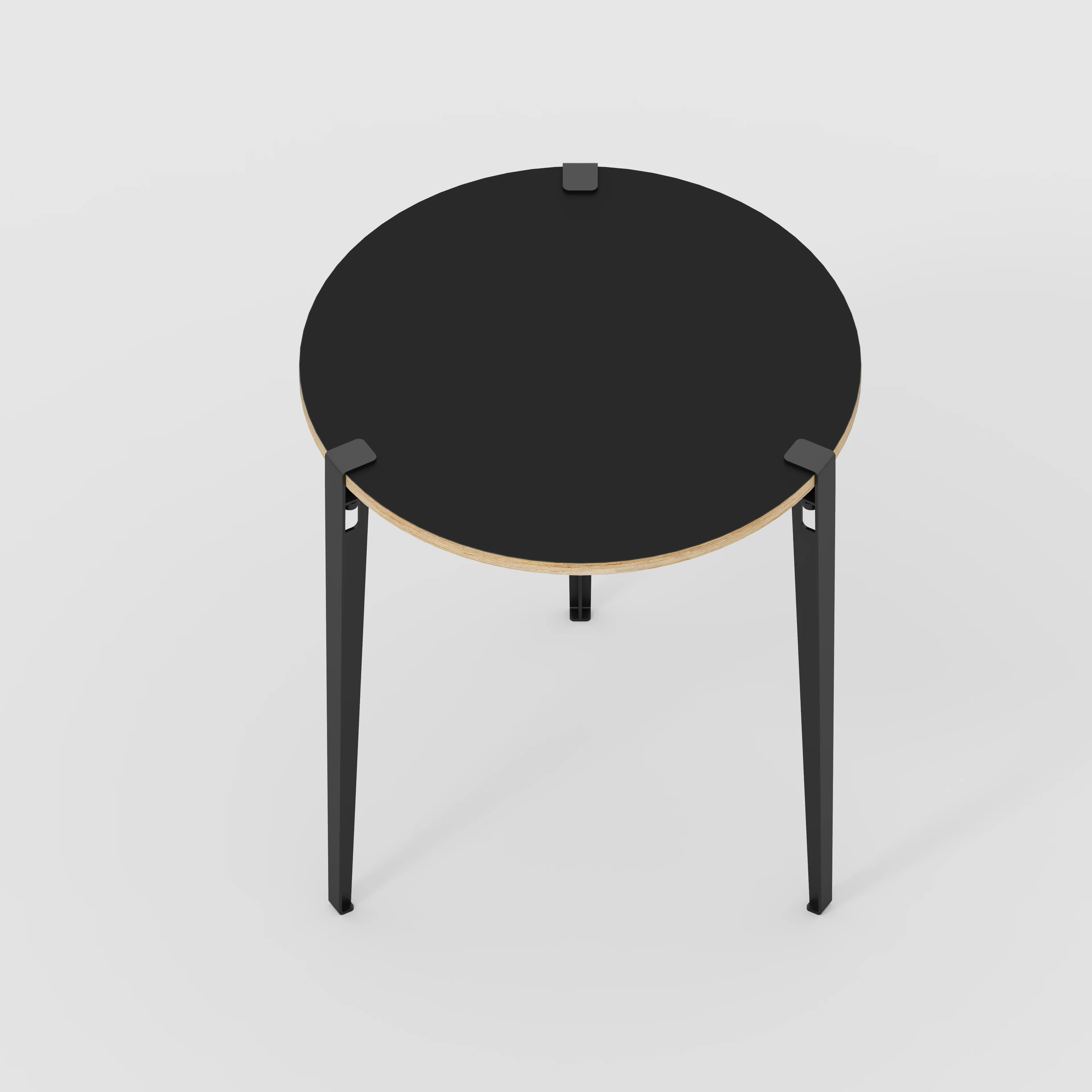Plywood Round Table with Black Tiptoe Legs - Formica Diamond Black - 800(dia) x 900(h) - Image 5