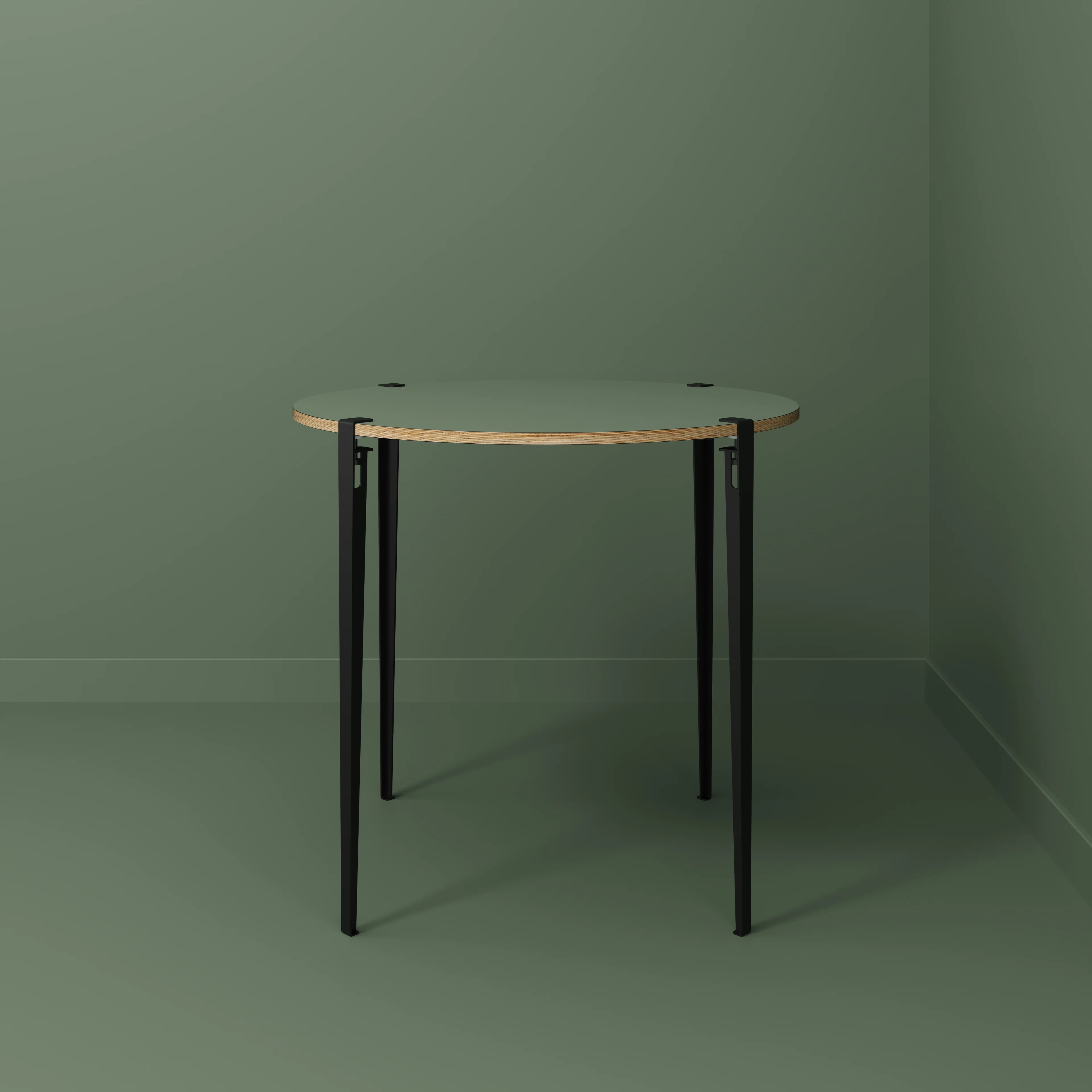 Plywood Round Table with Black Tiptoe Legs - Formica Green Slate - 1200(dia) x 1100(h) - Image 2