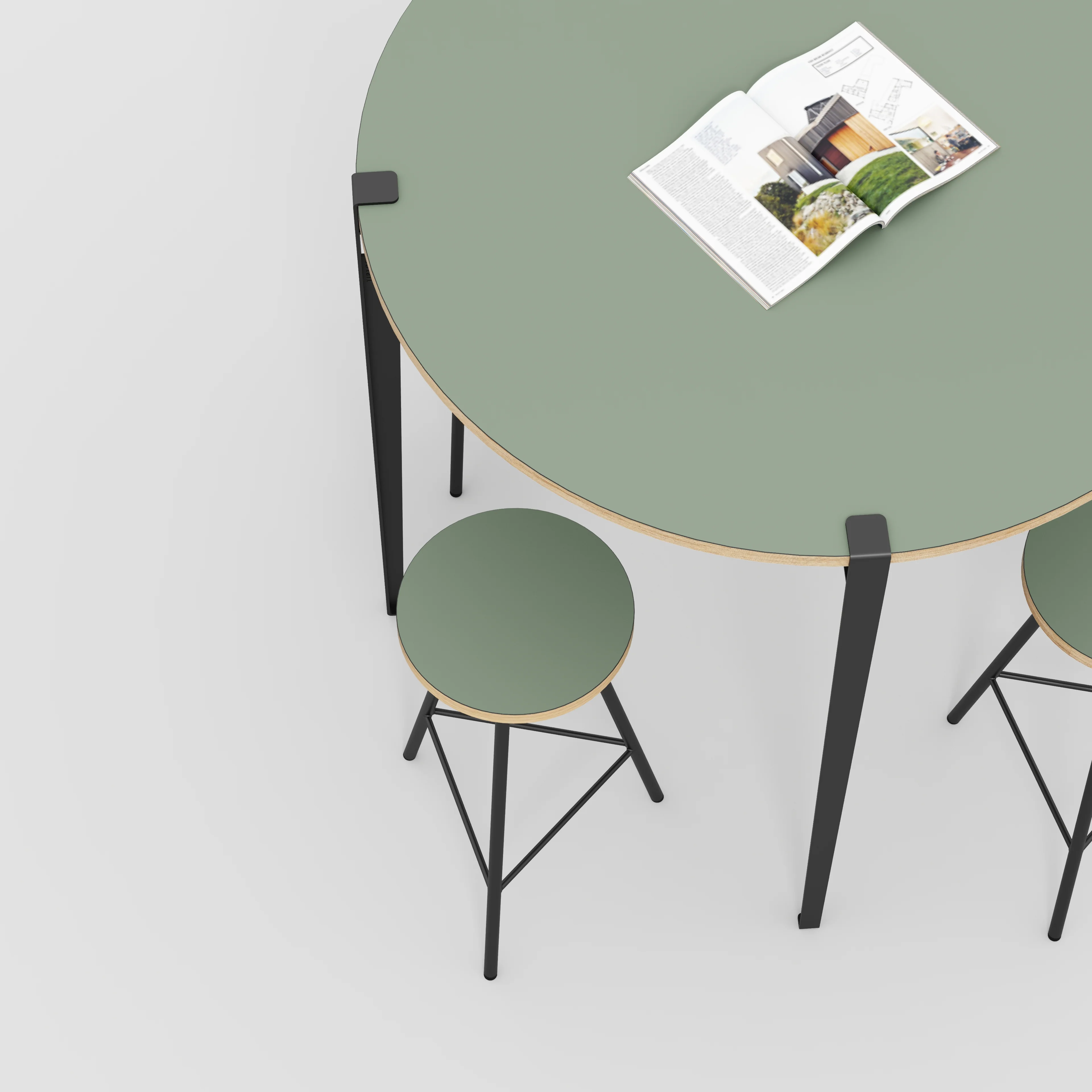 Plywood Round Table with Black Tiptoe Legs - Formica Green Slate - 1200(dia) x 1100(h) - Image 3