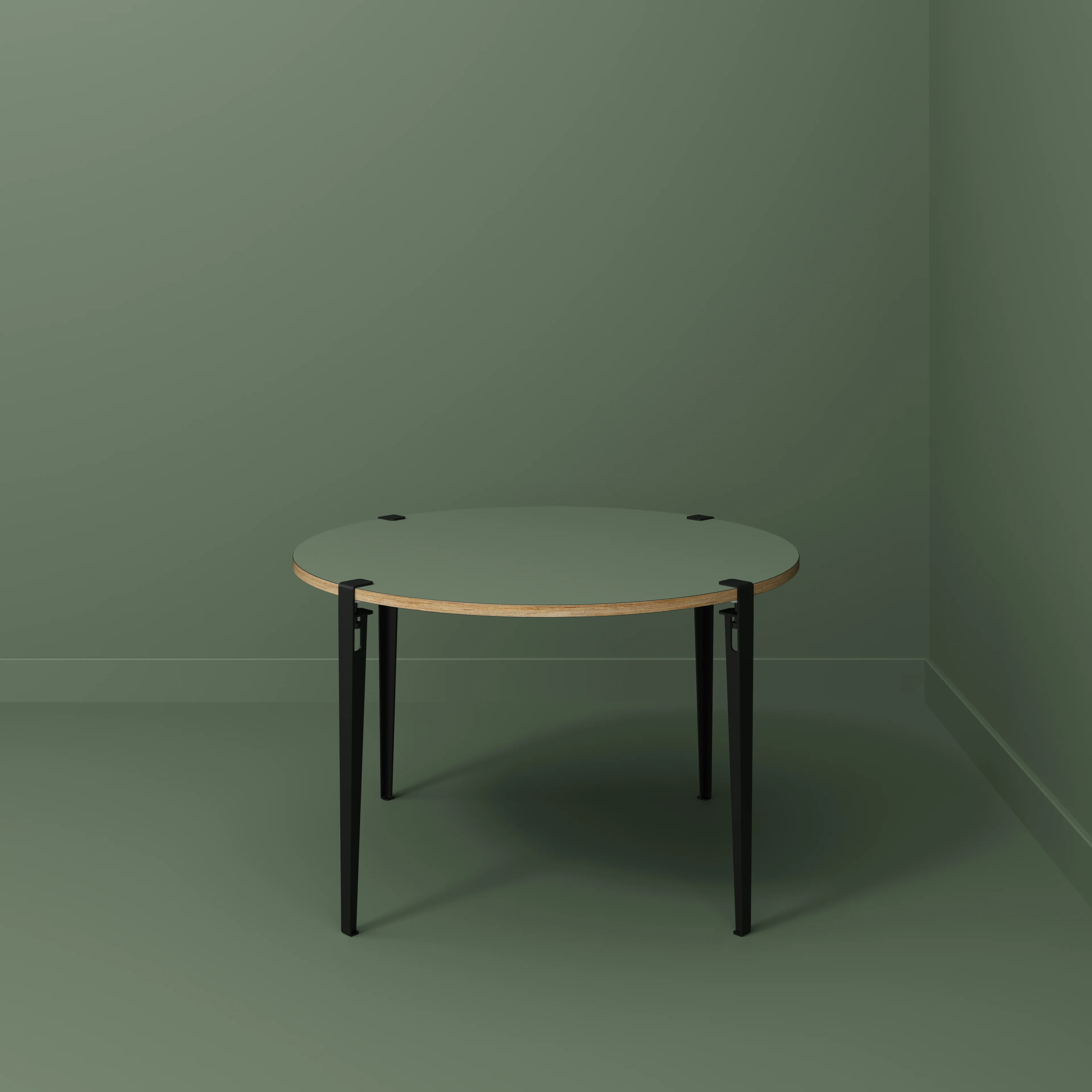 Plywood Round Table with Black Tiptoe Legs - Formica Green Slate - 1200(dia) x 750(h) - Image 2