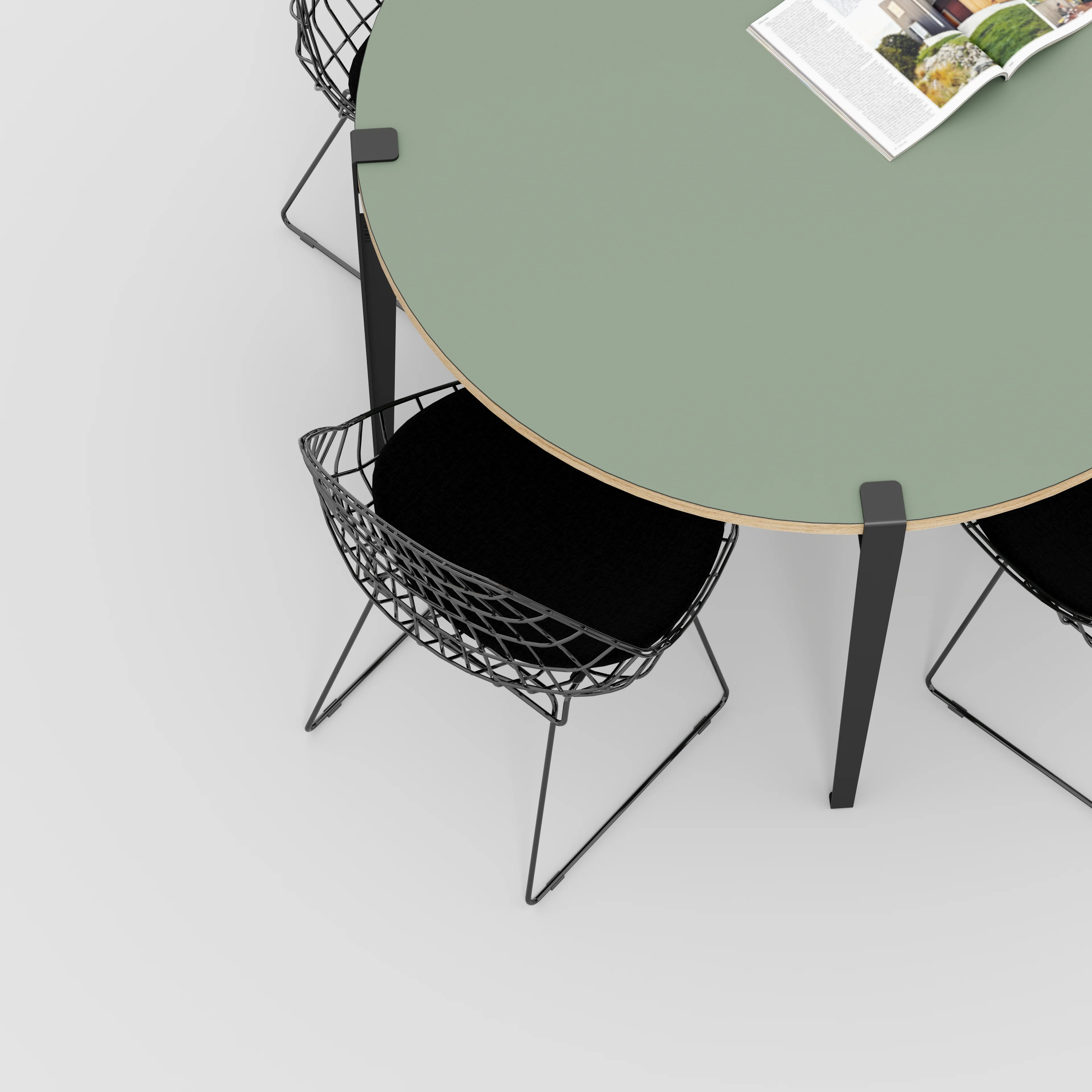Plywood Round Table with Black Tiptoe Legs - Formica Green Slate - 1200(dia) x 750(h) - Image 3