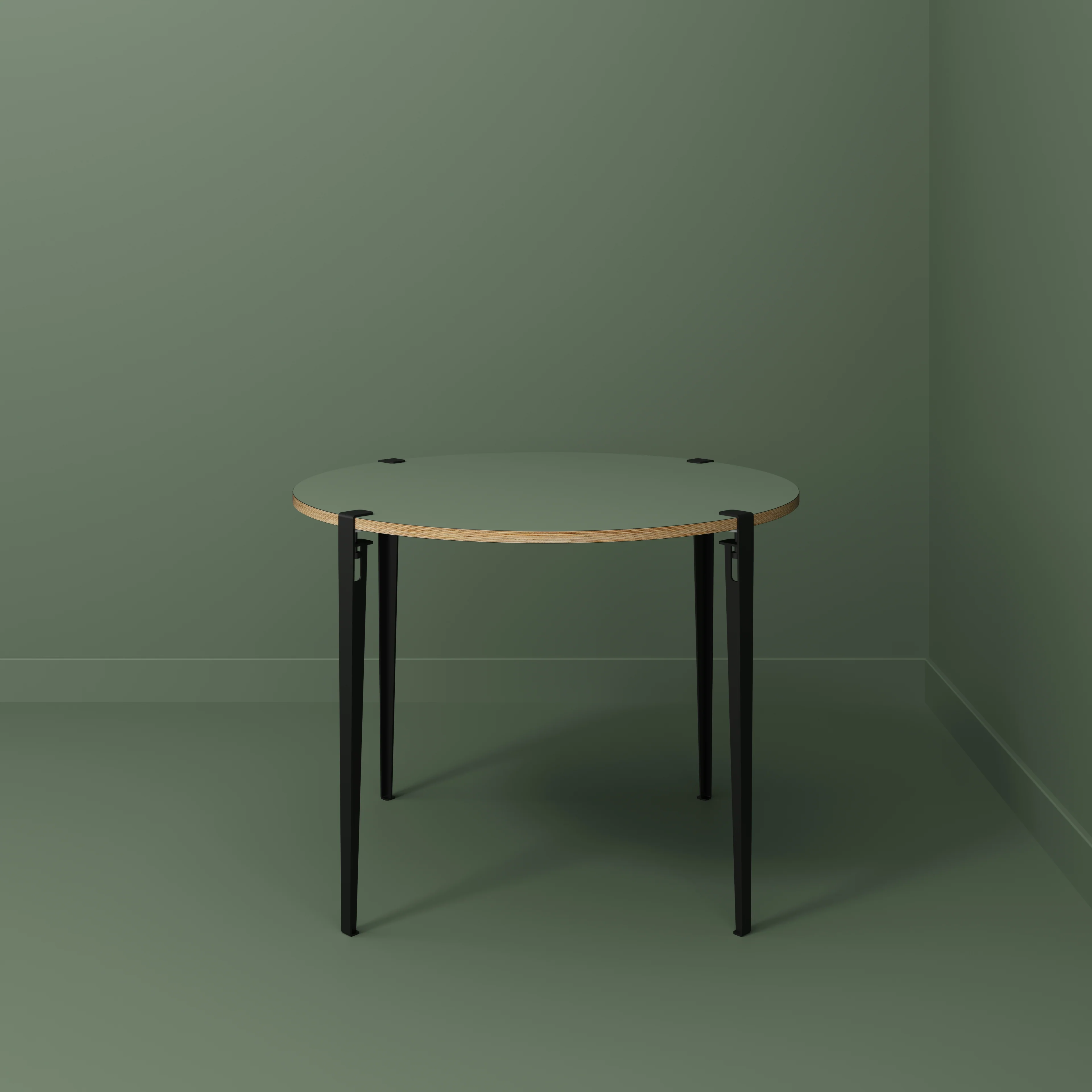 Plywood Round Table with Black Tiptoe Legs - Formica Green Slate - 1200(dia) x 900(h) - Image 2