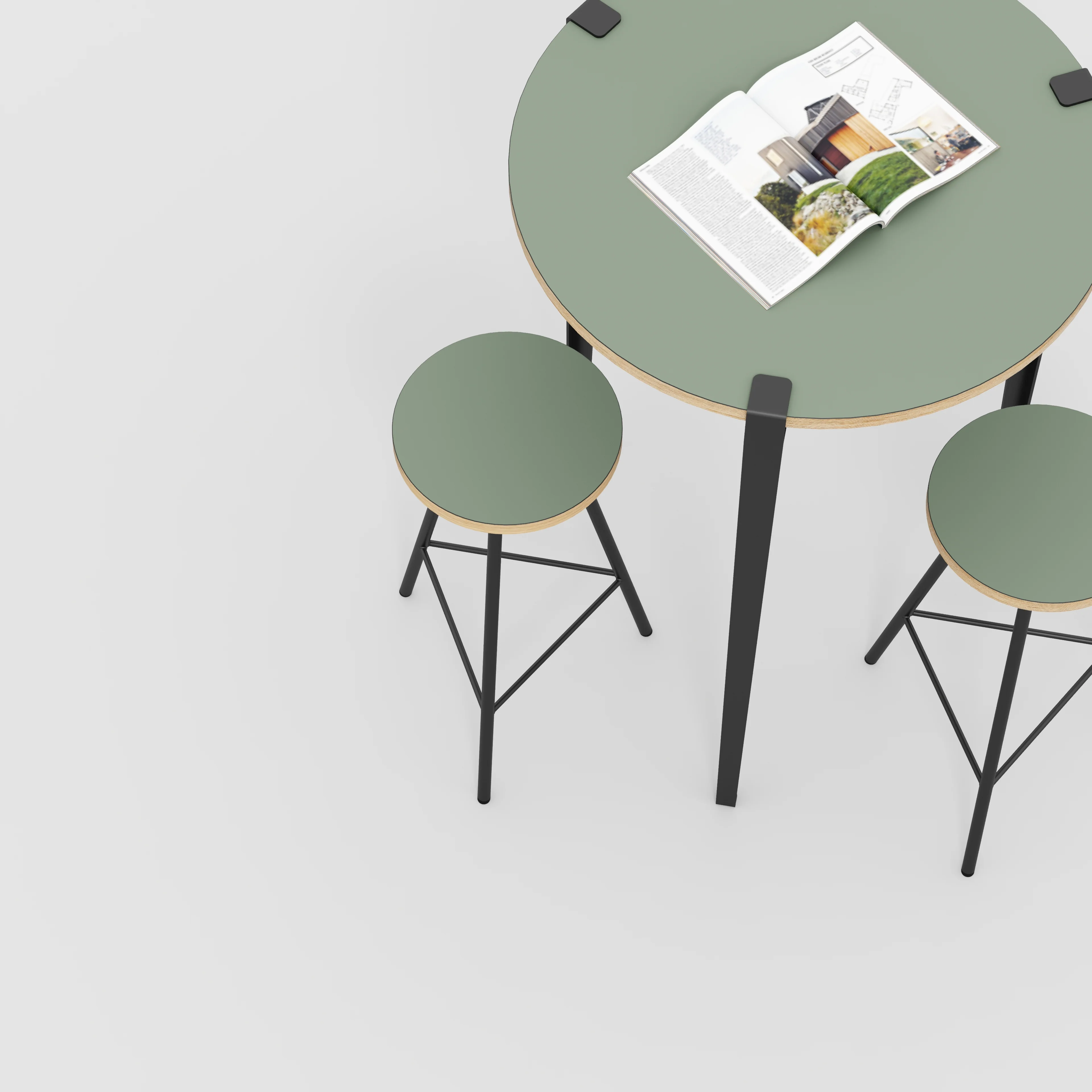 Plywood Round Table with Black Tiptoe Legs - Formica Green Slate - 800(dia) x 1100(h) - Image 3