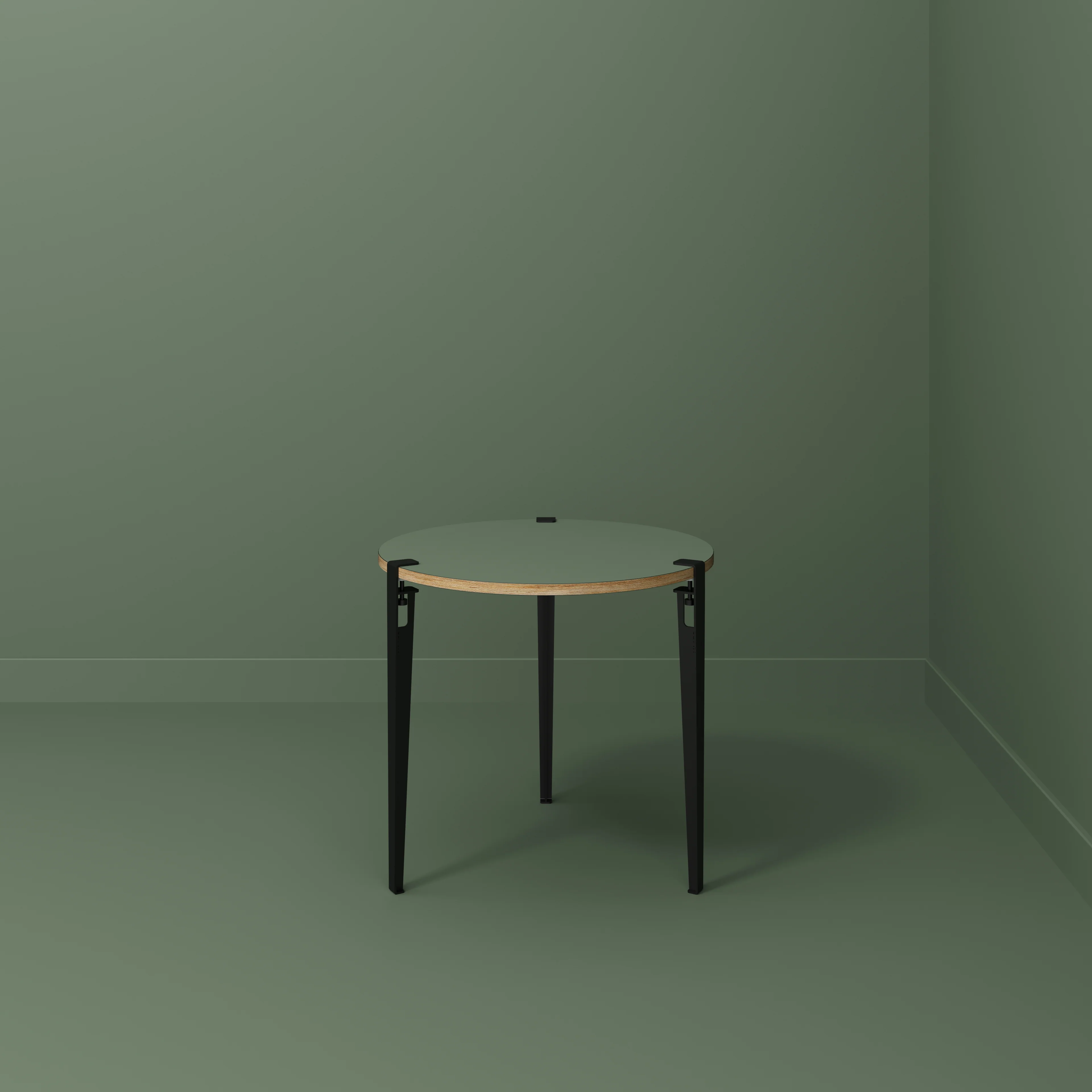 Plywood Round Table with Black Tiptoe Legs - Formica Green Slate - 800(dia) x 750(h) - Image 2