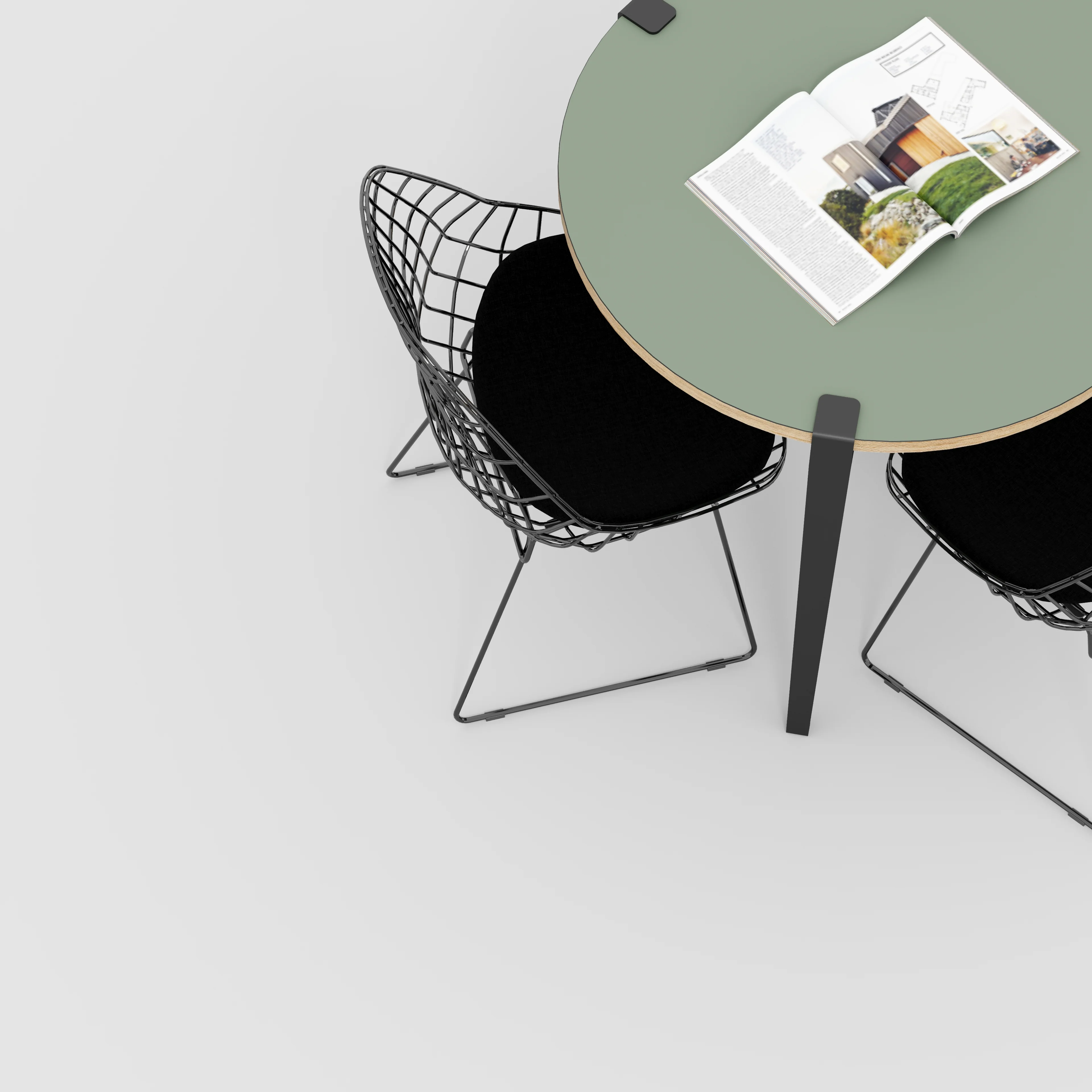 Plywood Round Table with Black Tiptoe Legs - Formica Green Slate - 800(dia) x 750(h) - Image 3