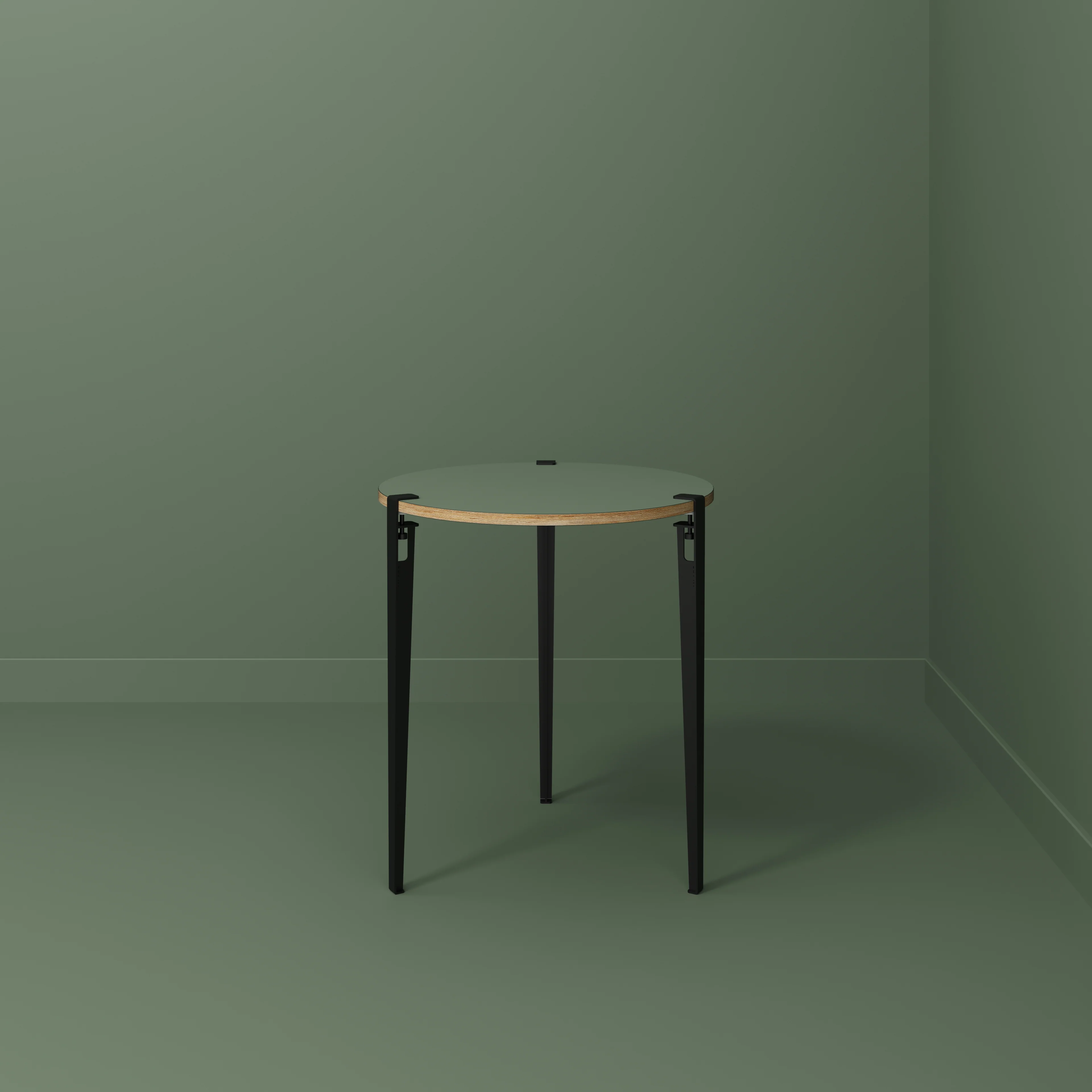 Plywood Round Table with Black Tiptoe Legs - Formica Green Slate - 800(dia) x 900(h) - Image 2