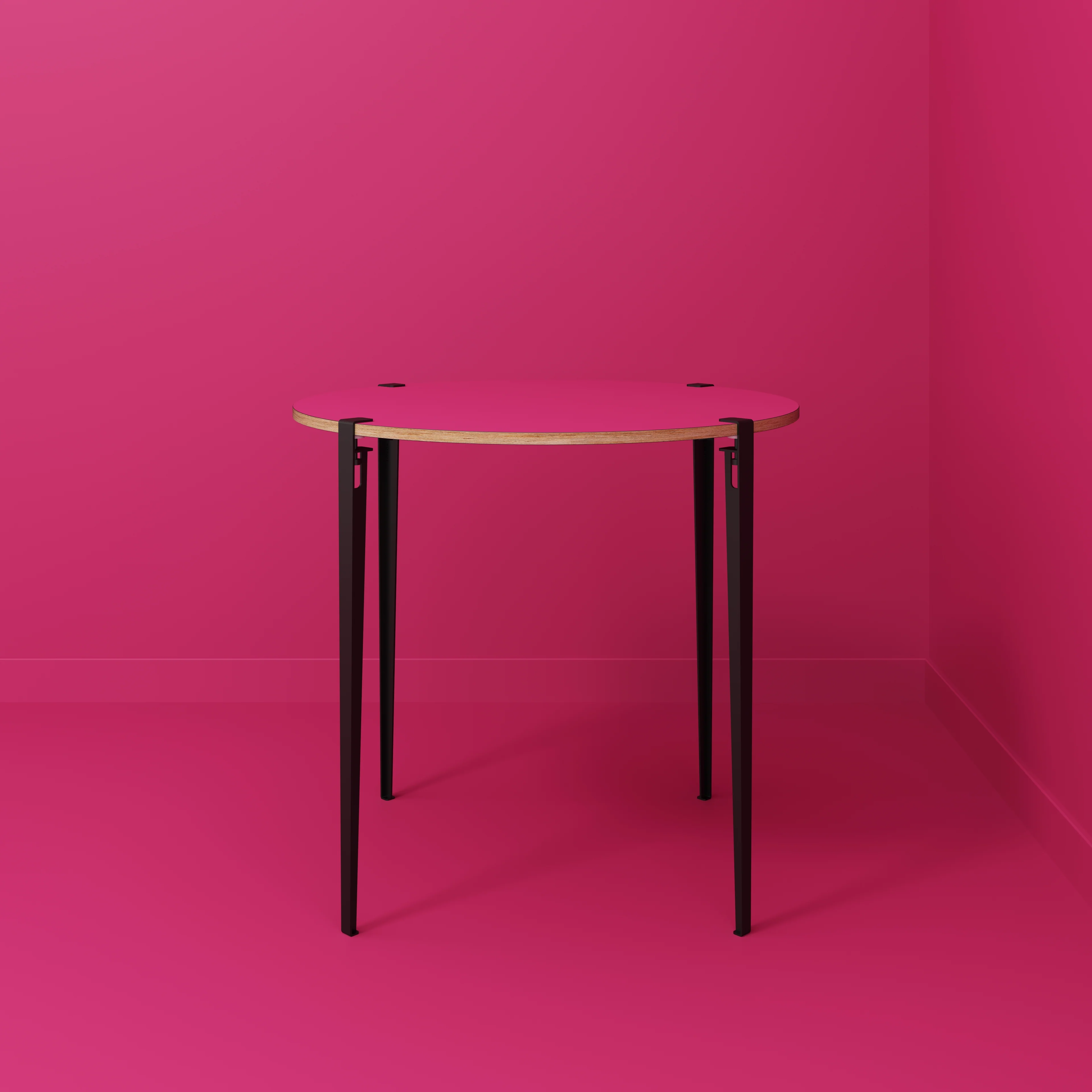 Plywood Round Table with Black Tiptoe Legs - Formica Juicy Pink - 1200(dia) x 1100(h) - Image 2