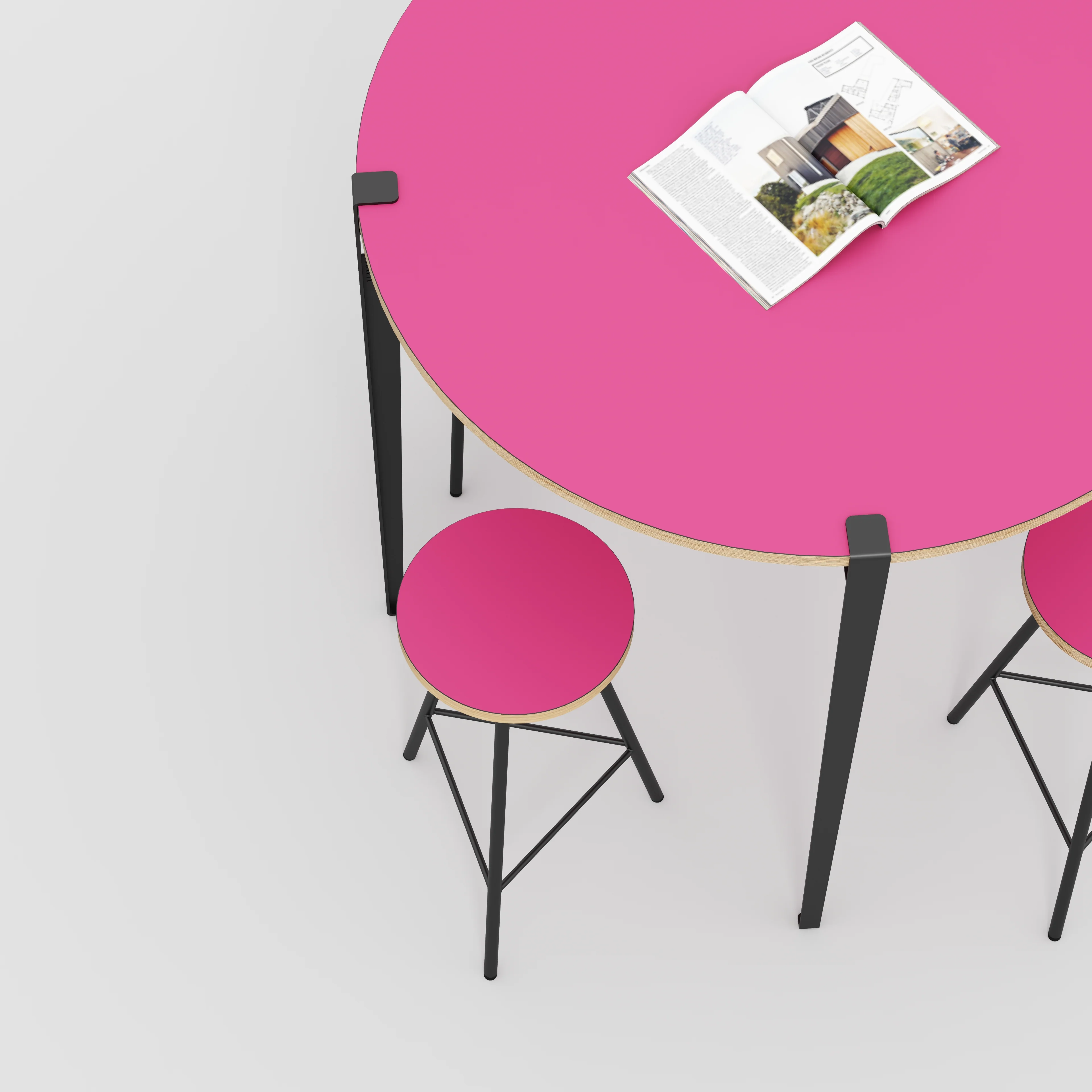 Plywood Round Table with Black Tiptoe Legs - Formica Juicy Pink - 1200(dia) x 1100(h) - Image 3