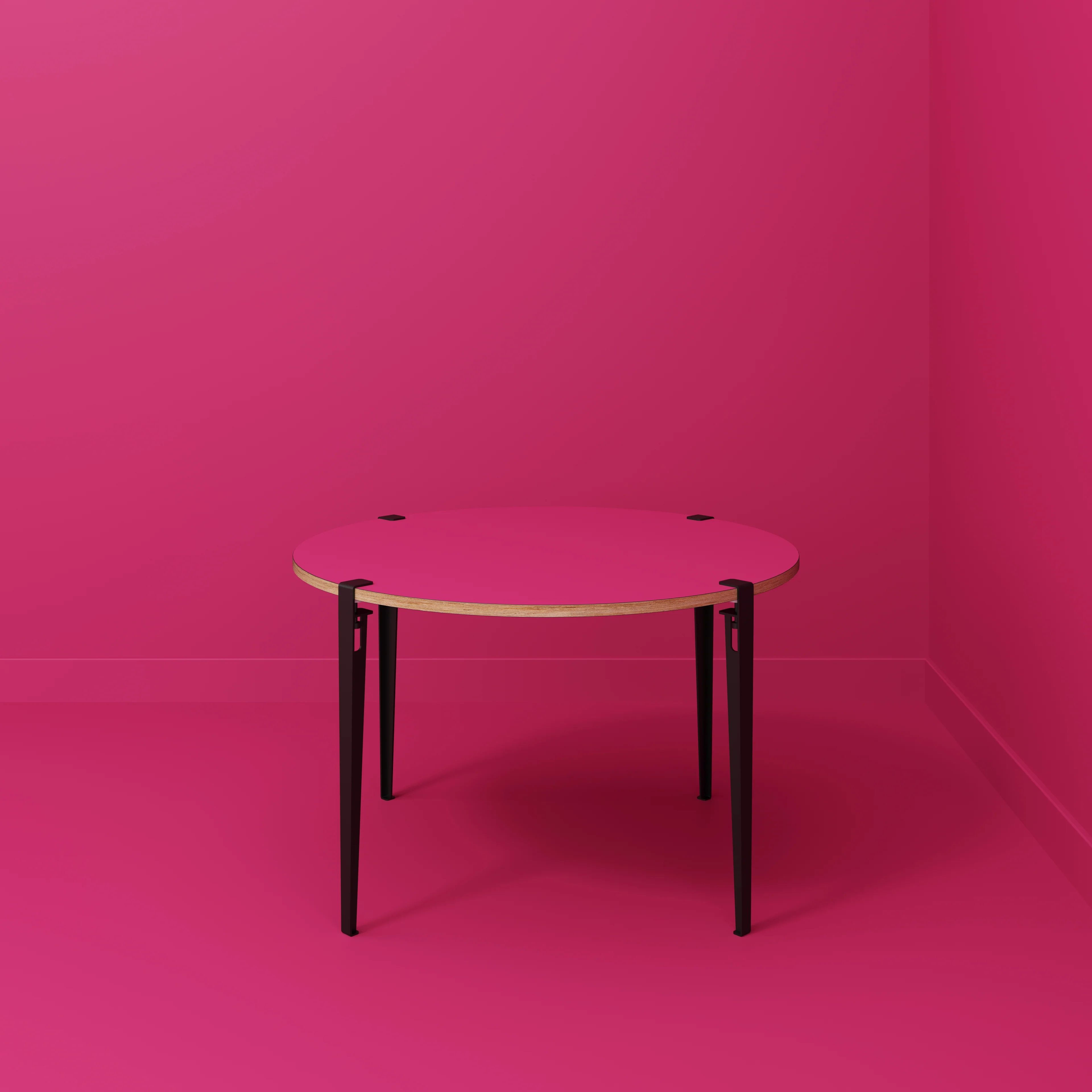 Plywood Round Table with Black Tiptoe Legs - Formica Juicy Pink - 1200(dia) x 750(h) - Image 2