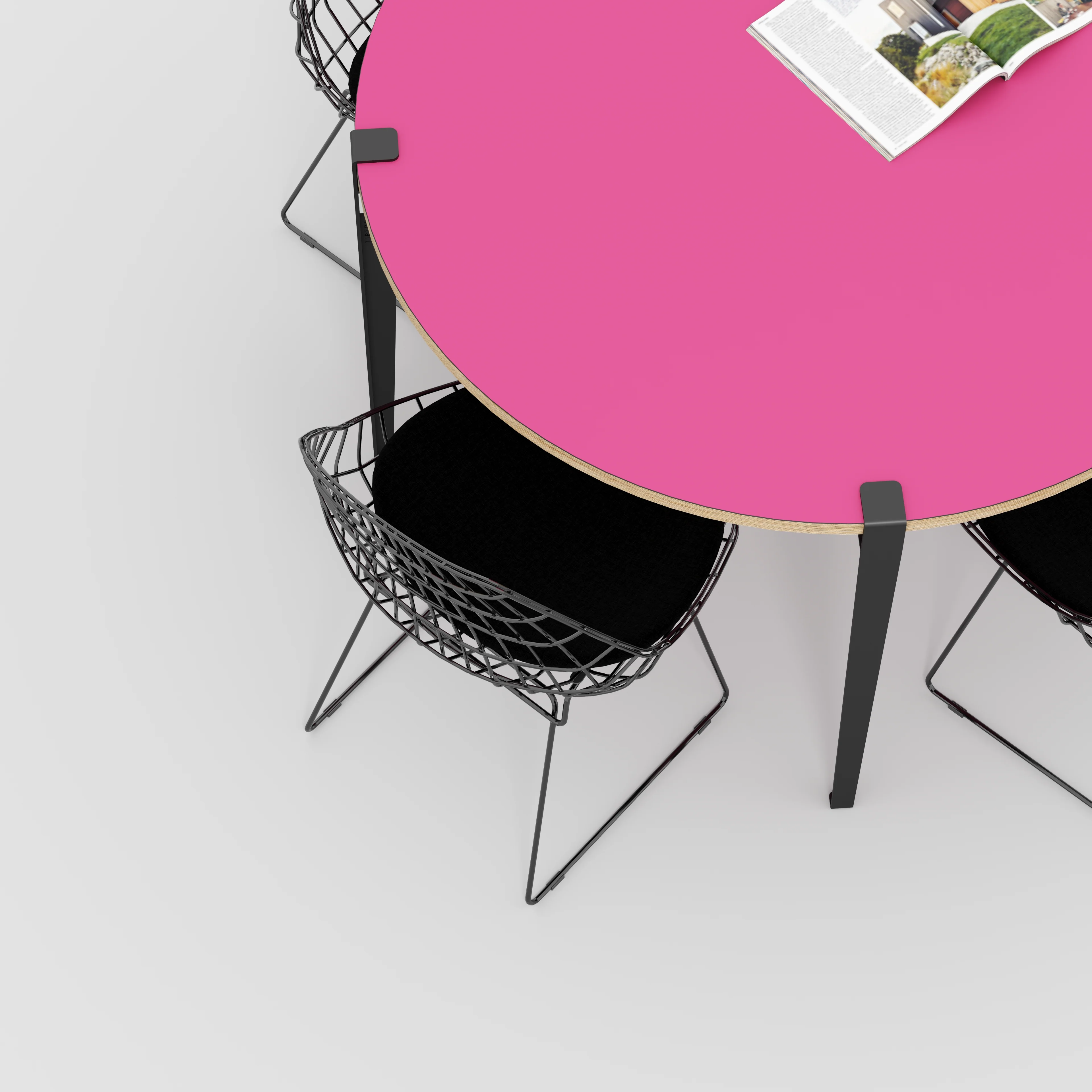 Plywood Round Table with Black Tiptoe Legs - Formica Juicy Pink - 1200(dia) x 750(h) - Image 3