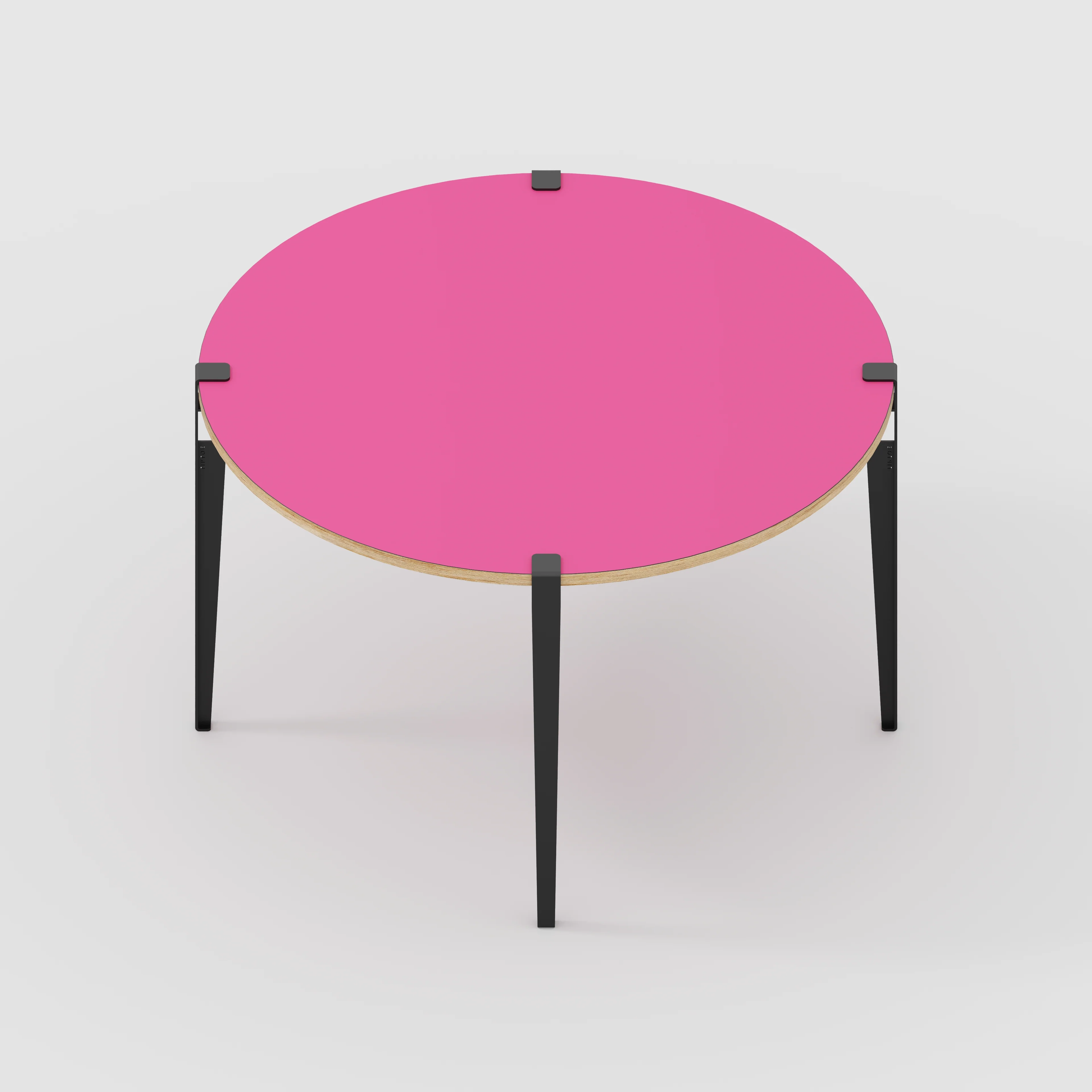 Plywood Round Table with Black Tiptoe Legs - Formica Juicy Pink - 1200(dia) x 750(h) - Image 5