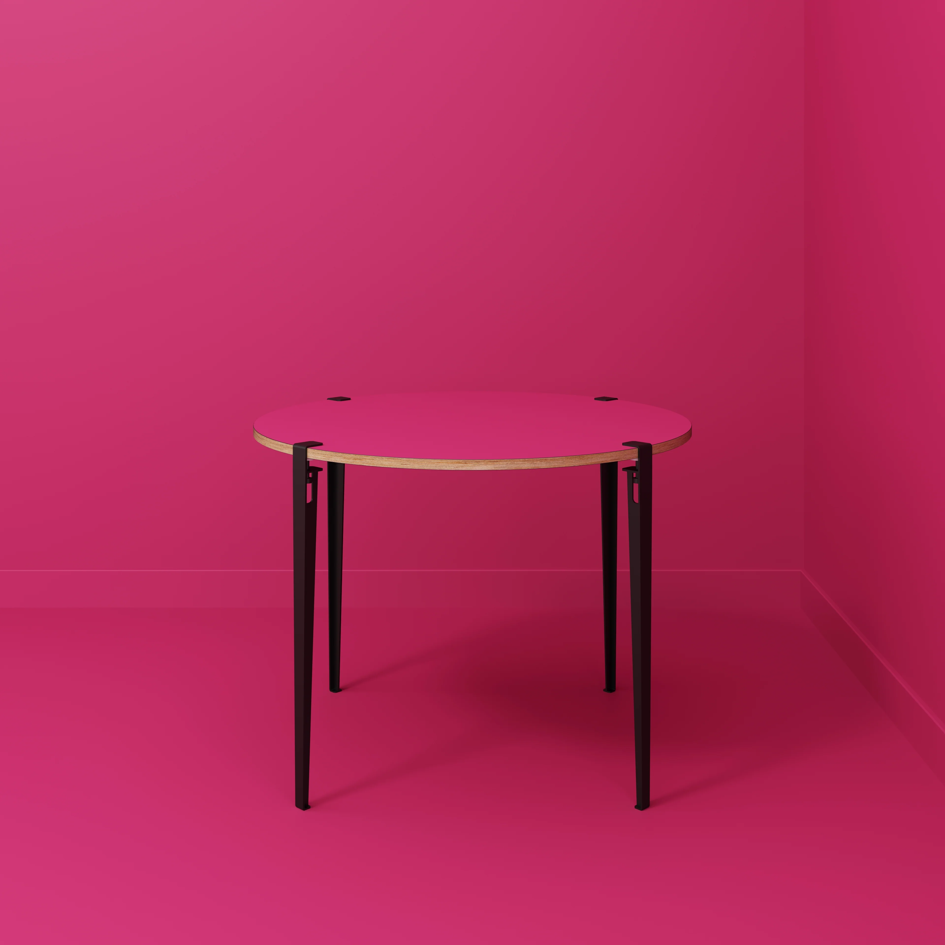 Plywood Round Table with Black Tiptoe Legs - Formica Juicy Pink - 1200(dia) x 900(h) - Image 2