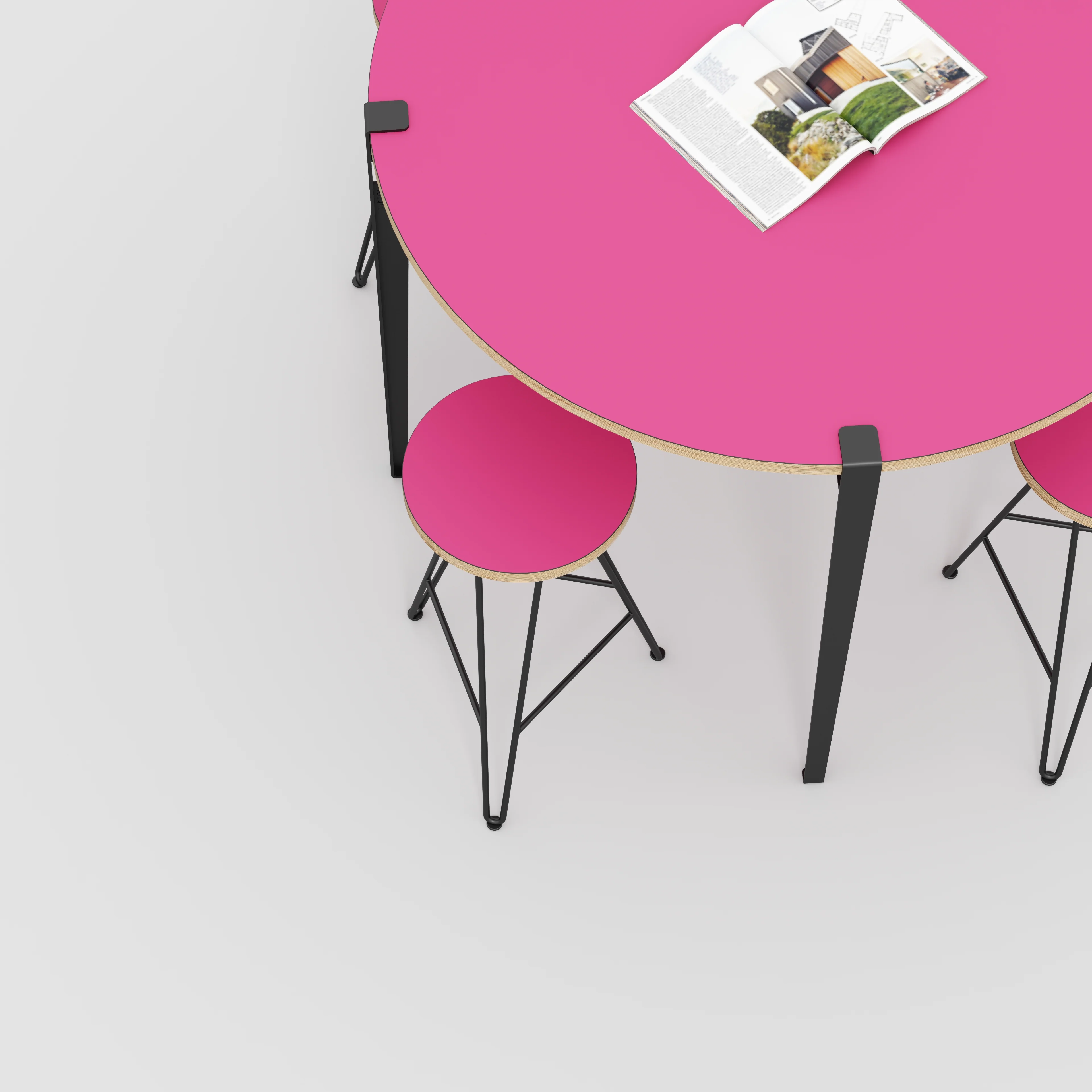Plywood Round Table with Black Tiptoe Legs - Formica Juicy Pink - 1200(dia) x 900(h) - Image 3