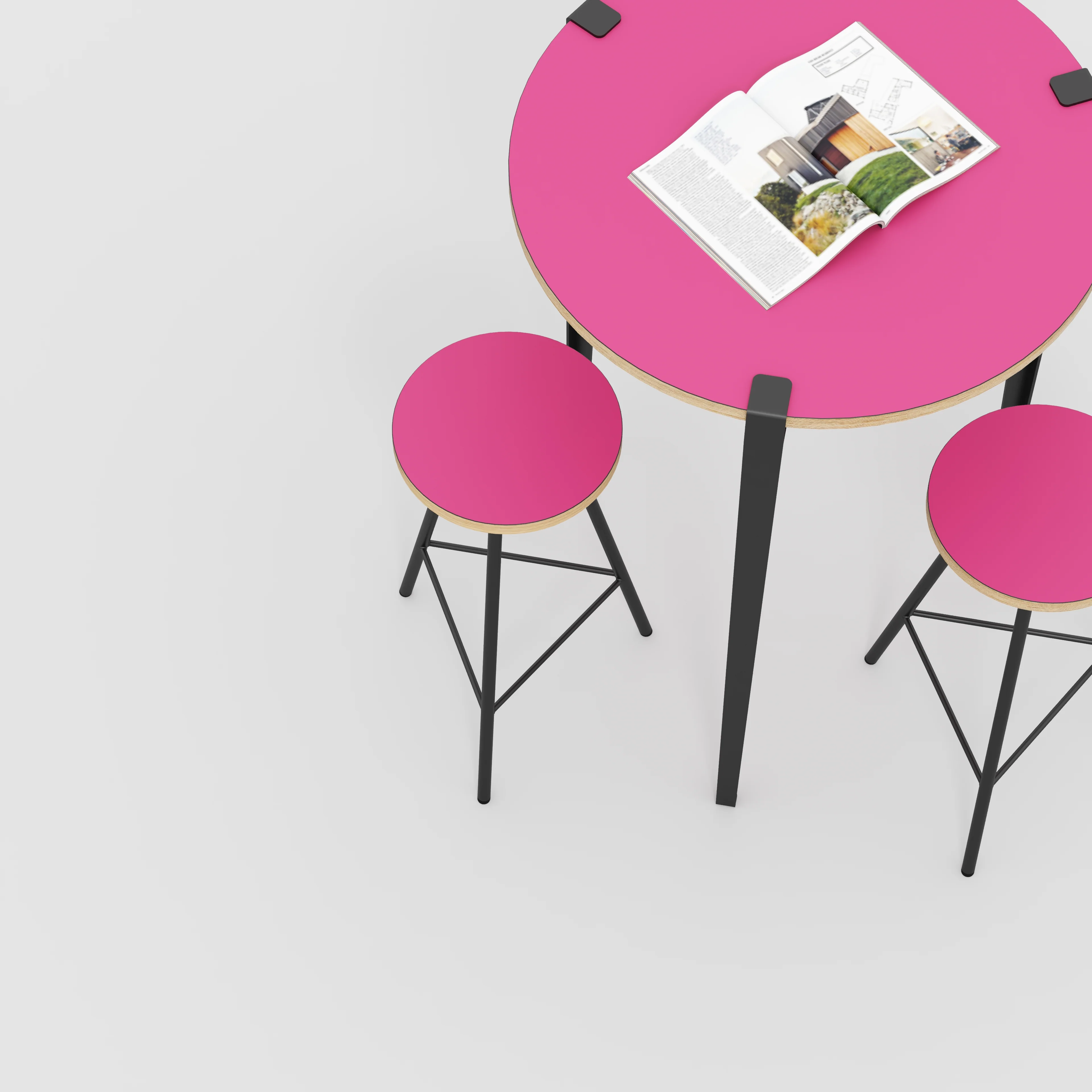 Plywood Round Table with Black Tiptoe Legs - Formica Juicy Pink - 800(dia) x 1100(h) - Image 3