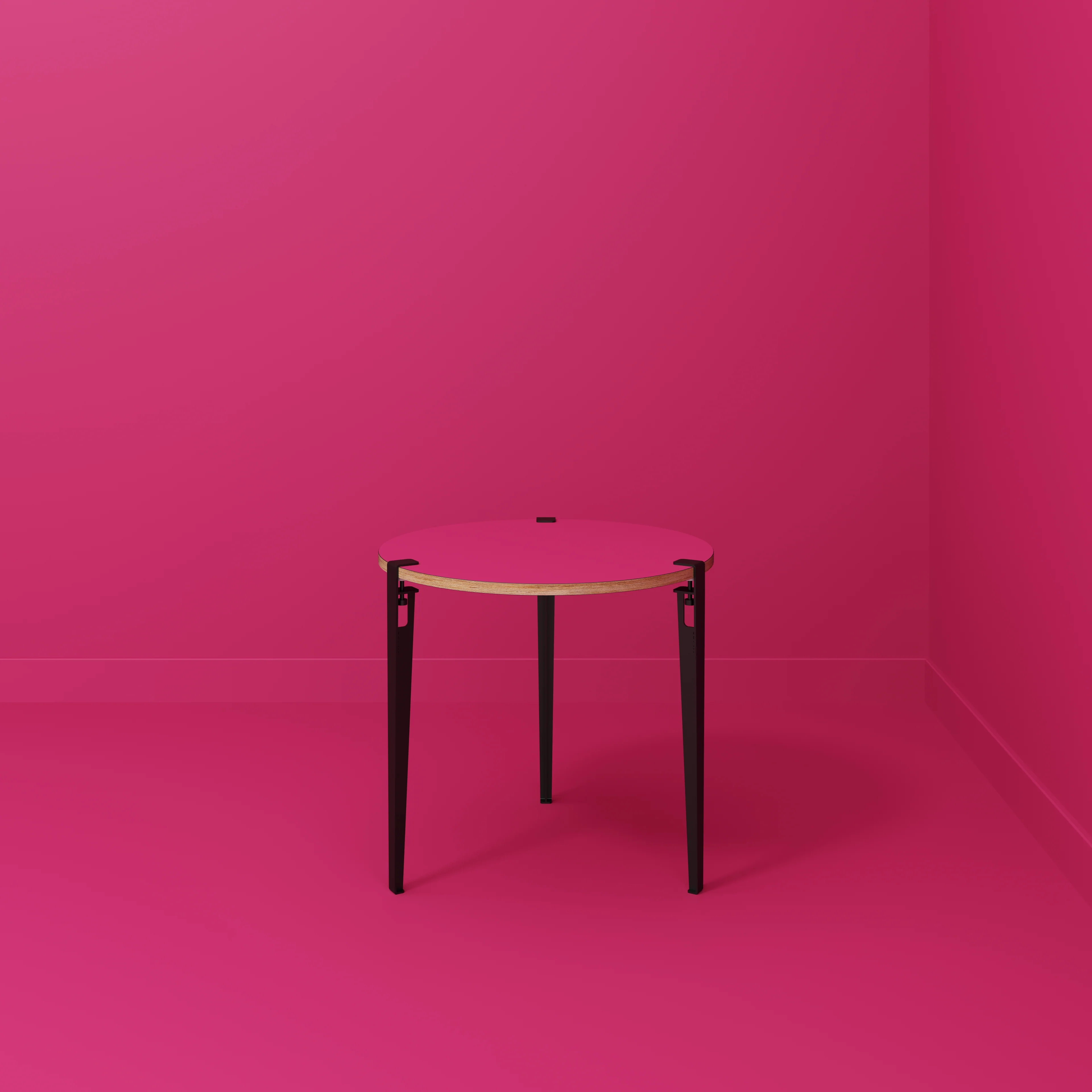 Plywood Round Table with Black Tiptoe Legs - Formica Juicy Pink - 800(dia) x 750(h) - Image 2