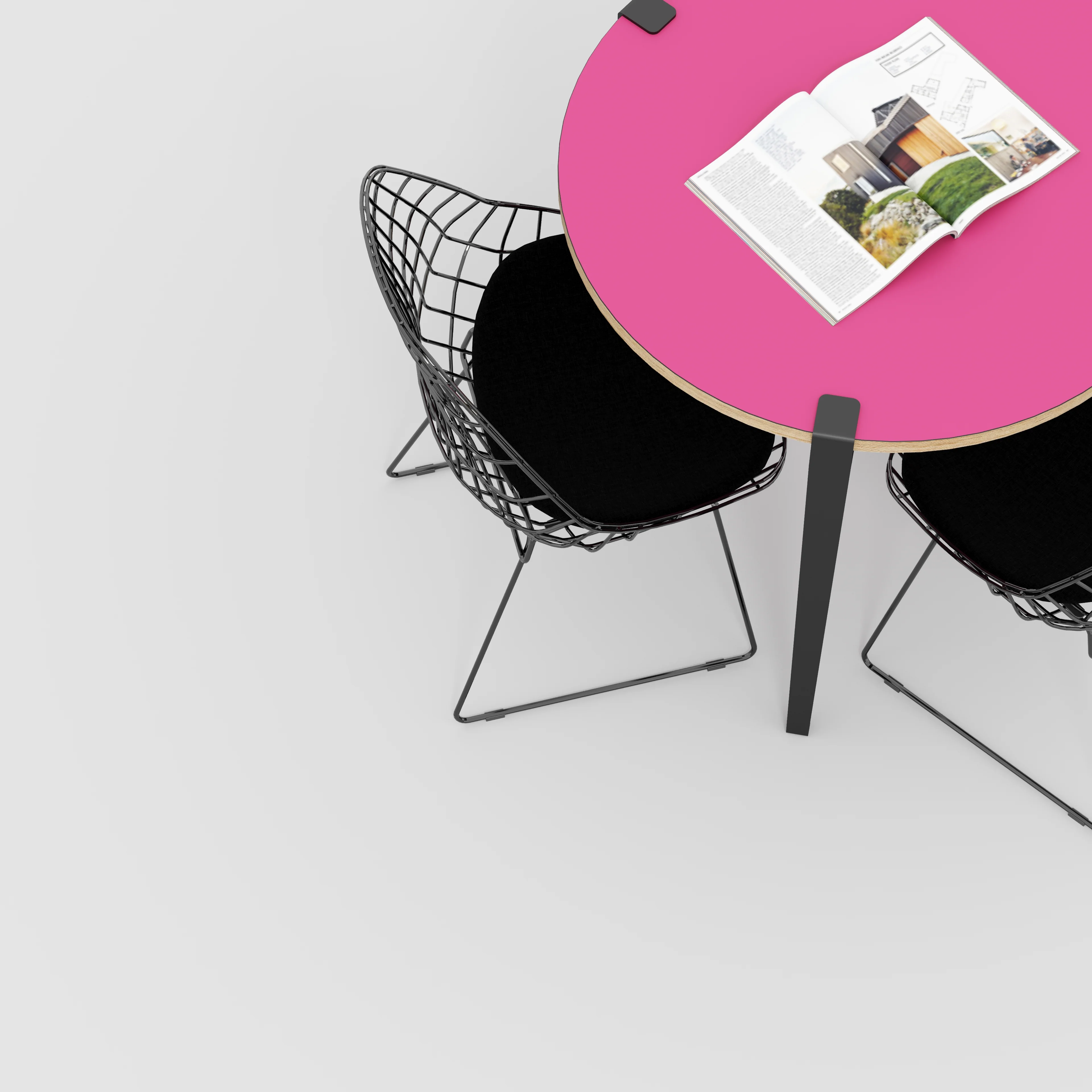 Plywood Round Table with Black Tiptoe Legs - Formica Juicy Pink - 800(dia) x 750(h) - Image 3