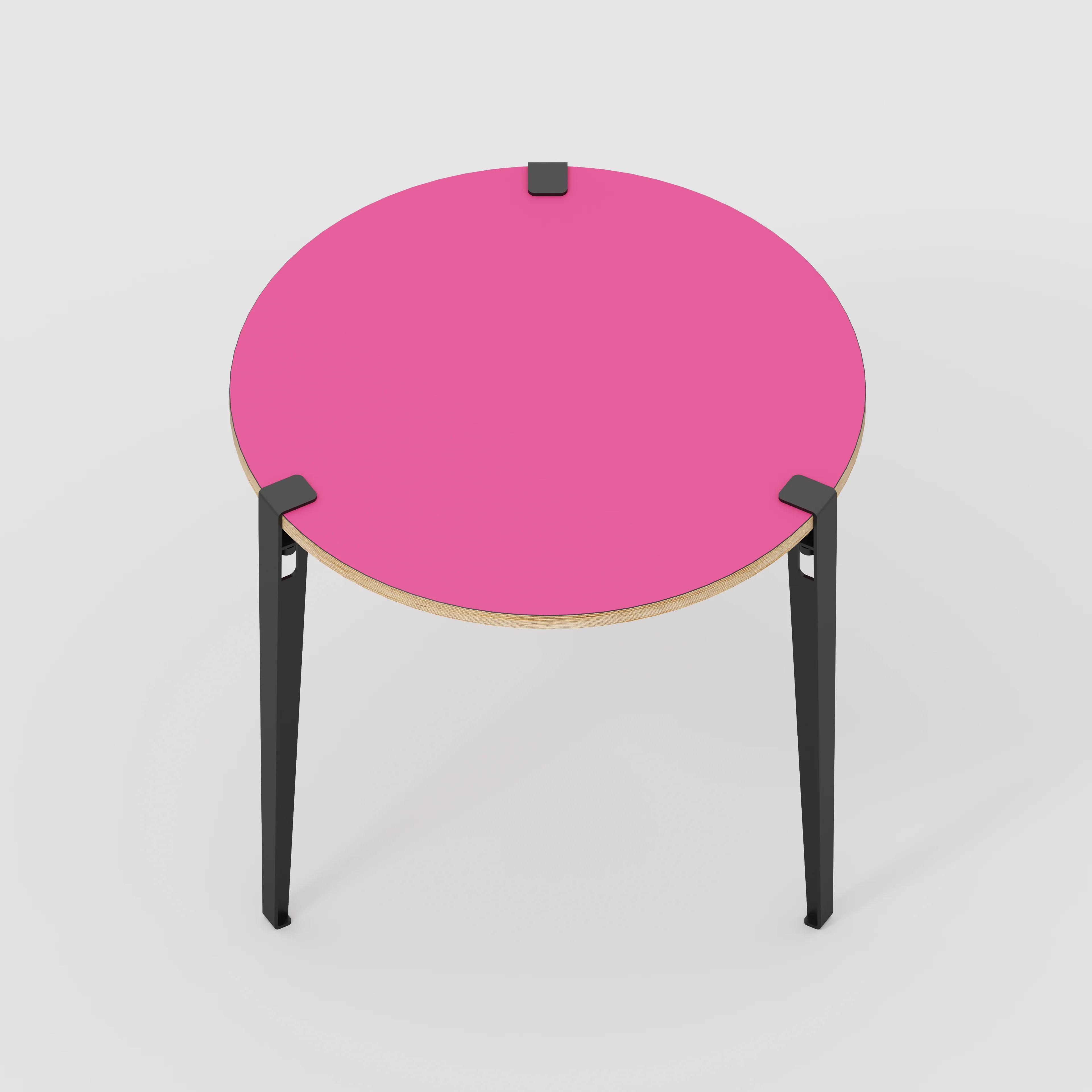 Plywood Round Table with Black Tiptoe Legs - Formica Juicy Pink - 800(dia) x 750(h) - Image 5