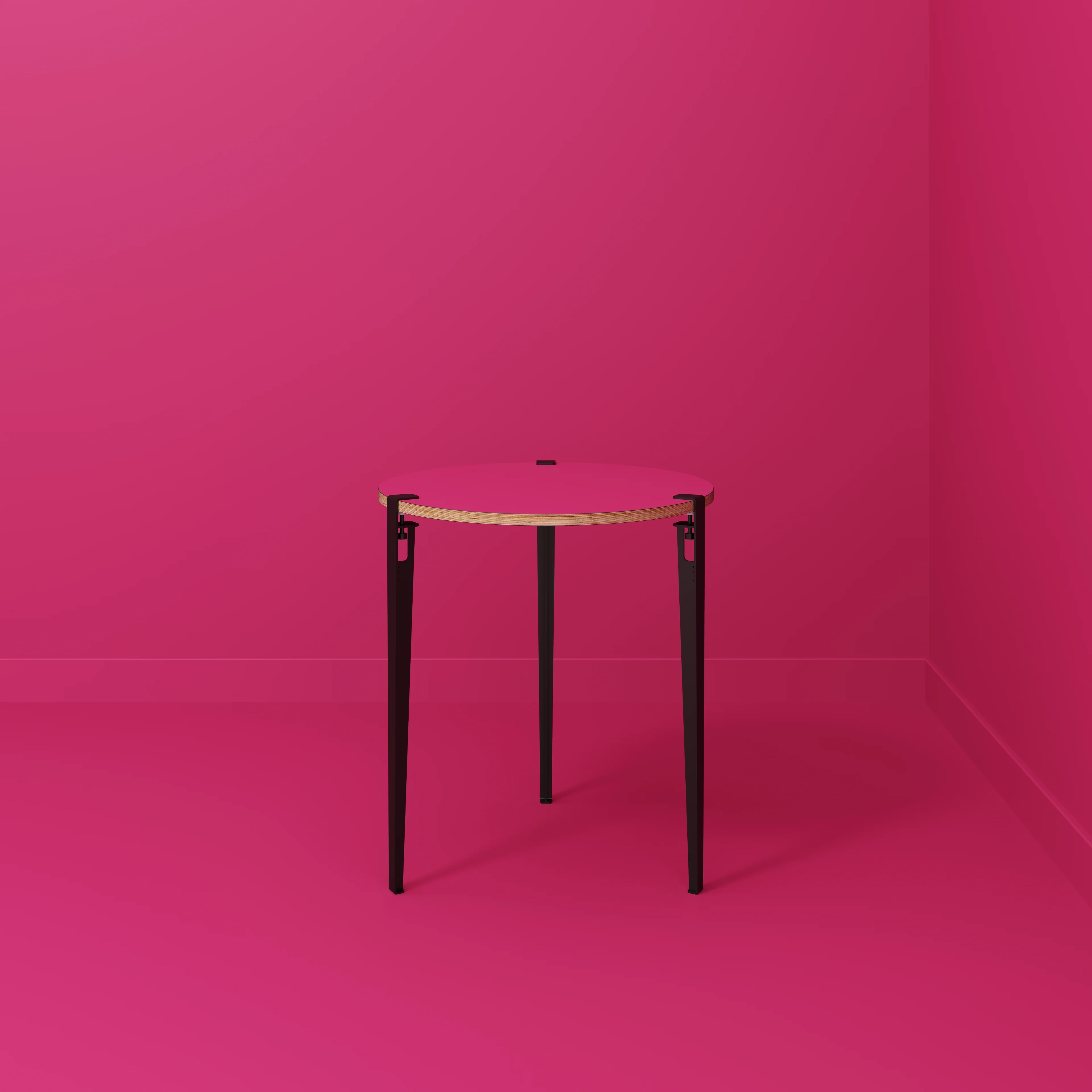 Plywood Round Table with Black Tiptoe Legs - Formica Juicy Pink - 800(dia) x 900(h) - Image 2