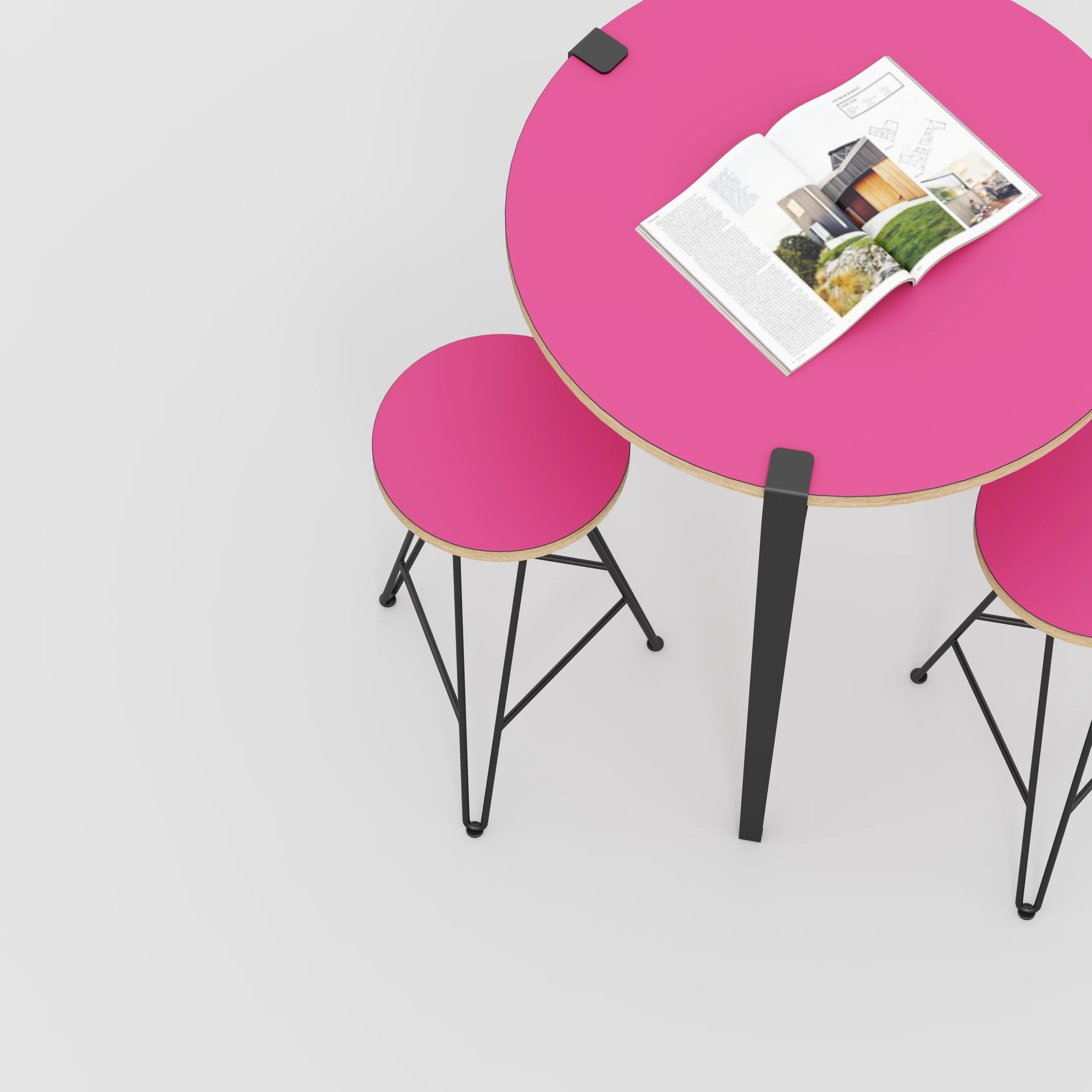 Plywood Round Table with Black Tiptoe Legs - Formica Juicy Pink - 800(dia) x 900(h) - Image 3
