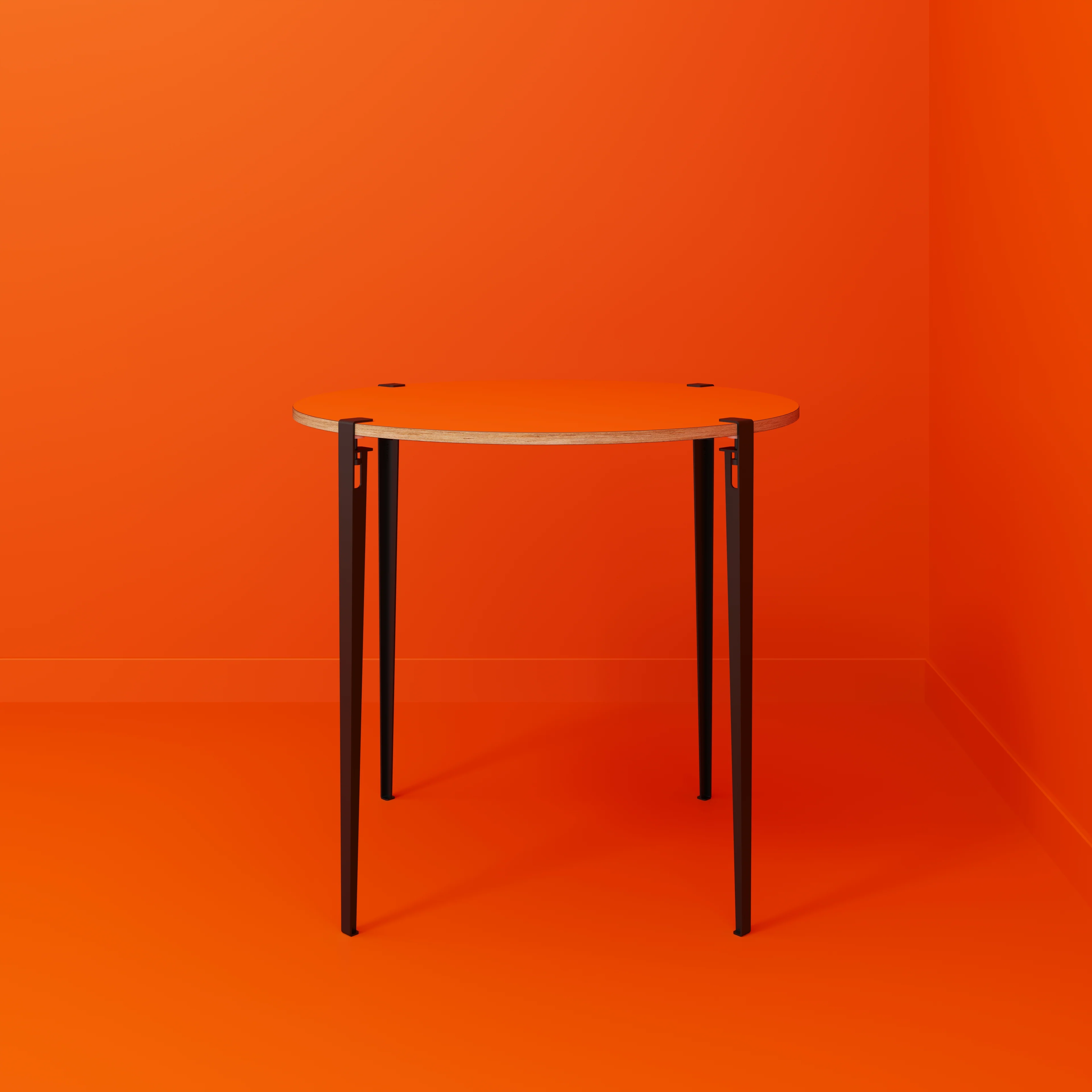 Plywood Round Table with Black Tiptoe Legs - Formica Levante Orange - 1200(dia) x 1100(h) - Image 2