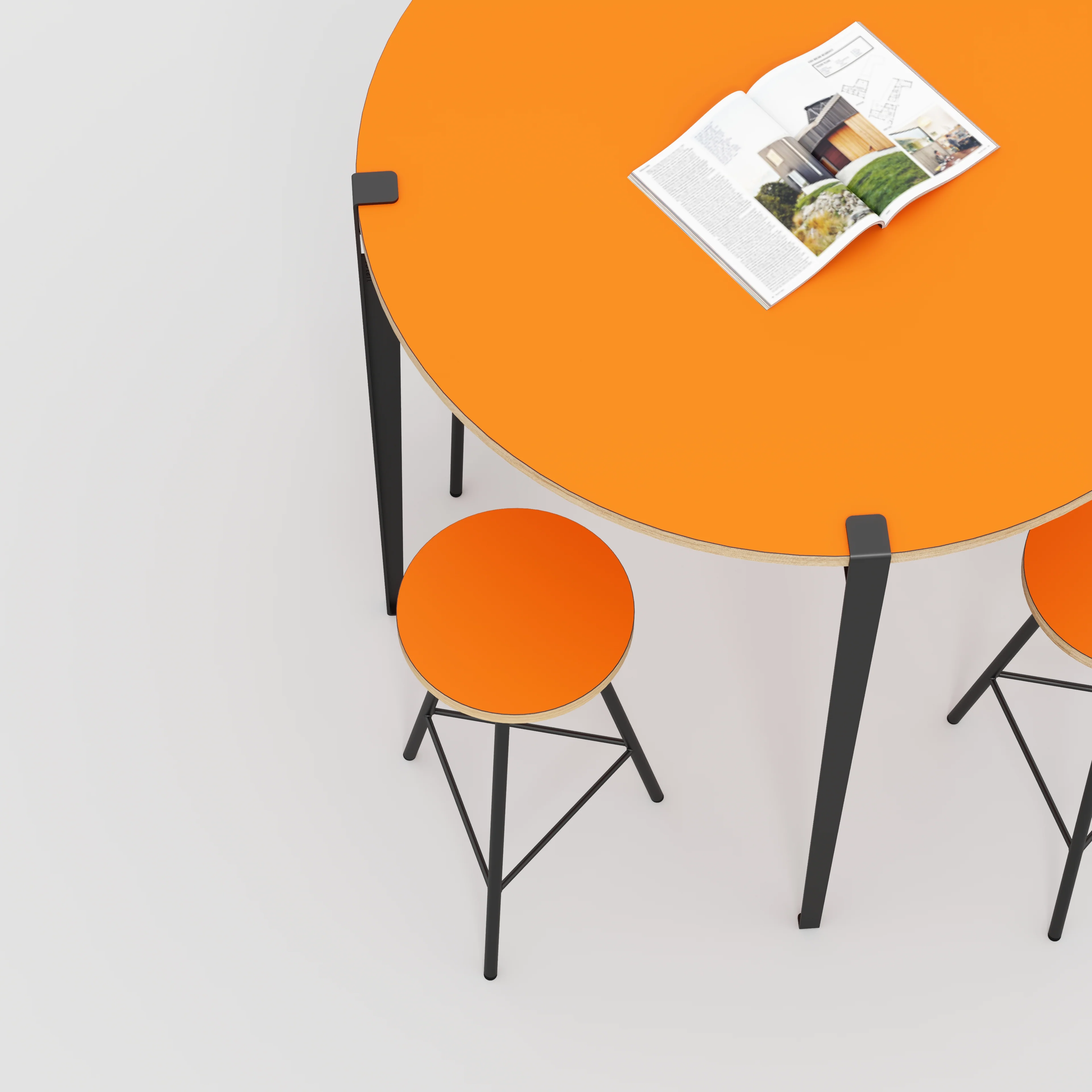 Plywood Round Table with Black Tiptoe Legs - Formica Levante Orange - 1200(dia) x 1100(h) - Image 3