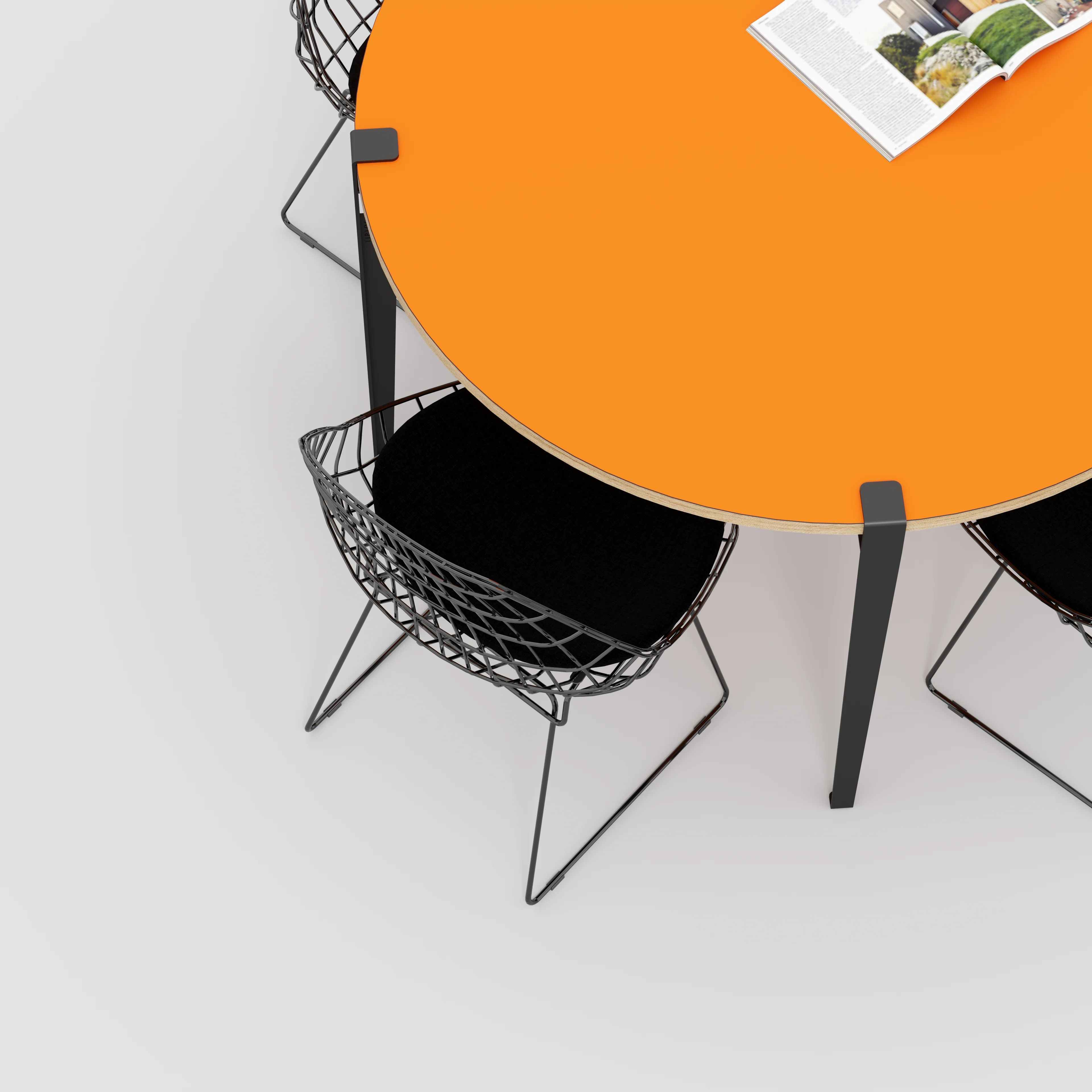 Plywood Round Table with Black Tiptoe Legs - Formica Levante Orange - 1200(dia) x 750(h) - Image 3
