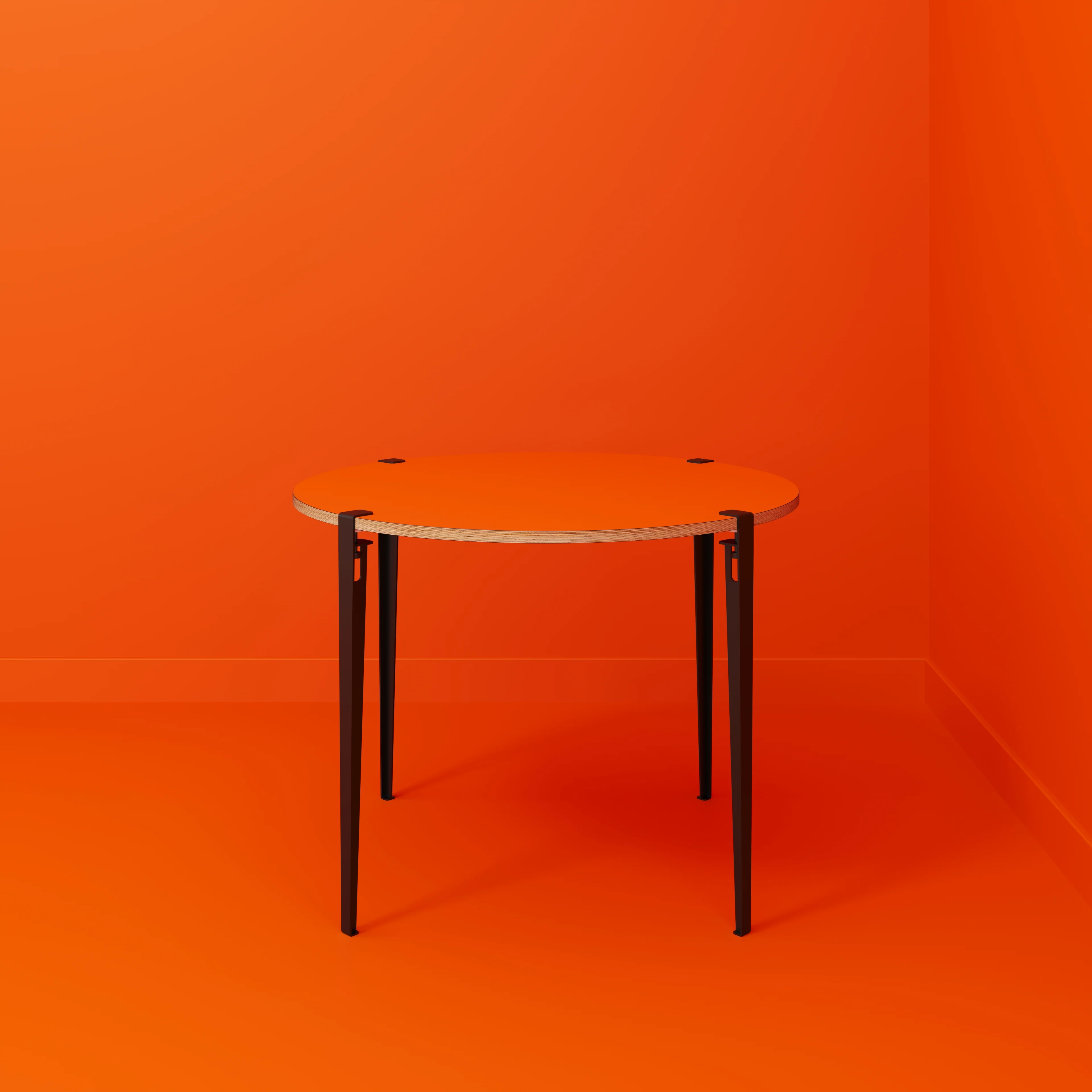 Plywood Round Table with Black Tiptoe Legs - Formica Levante Orange - 1200(dia) x 900(h) - Image 2